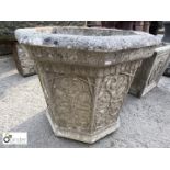 Octagonal reconstituted stone Garden Planter with decoration, approx. 16in high x 21in diameter