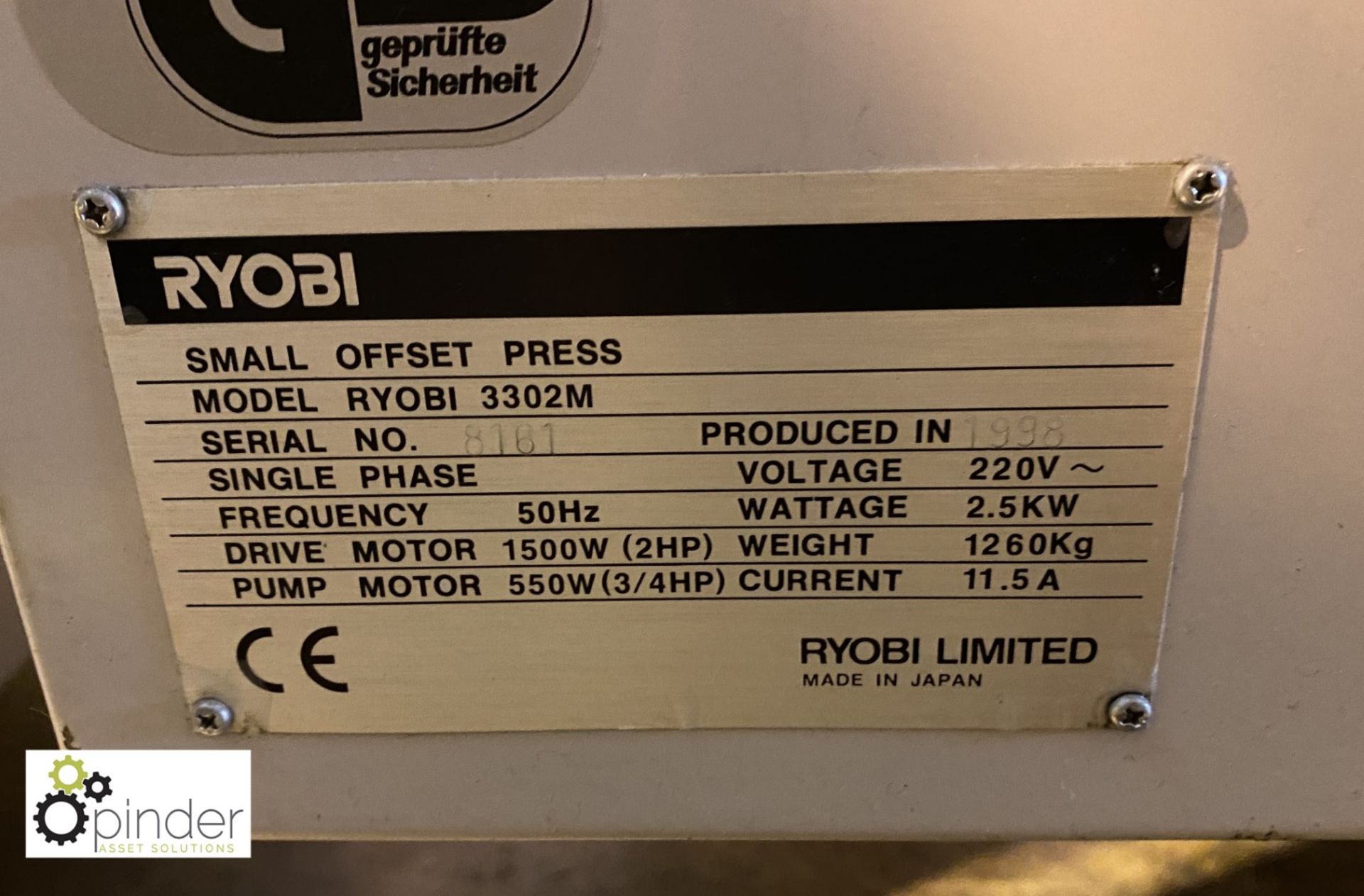 Ryobi 3302M 2-colour Offset Press, 240volts, serial number 8161 - Image 5 of 7