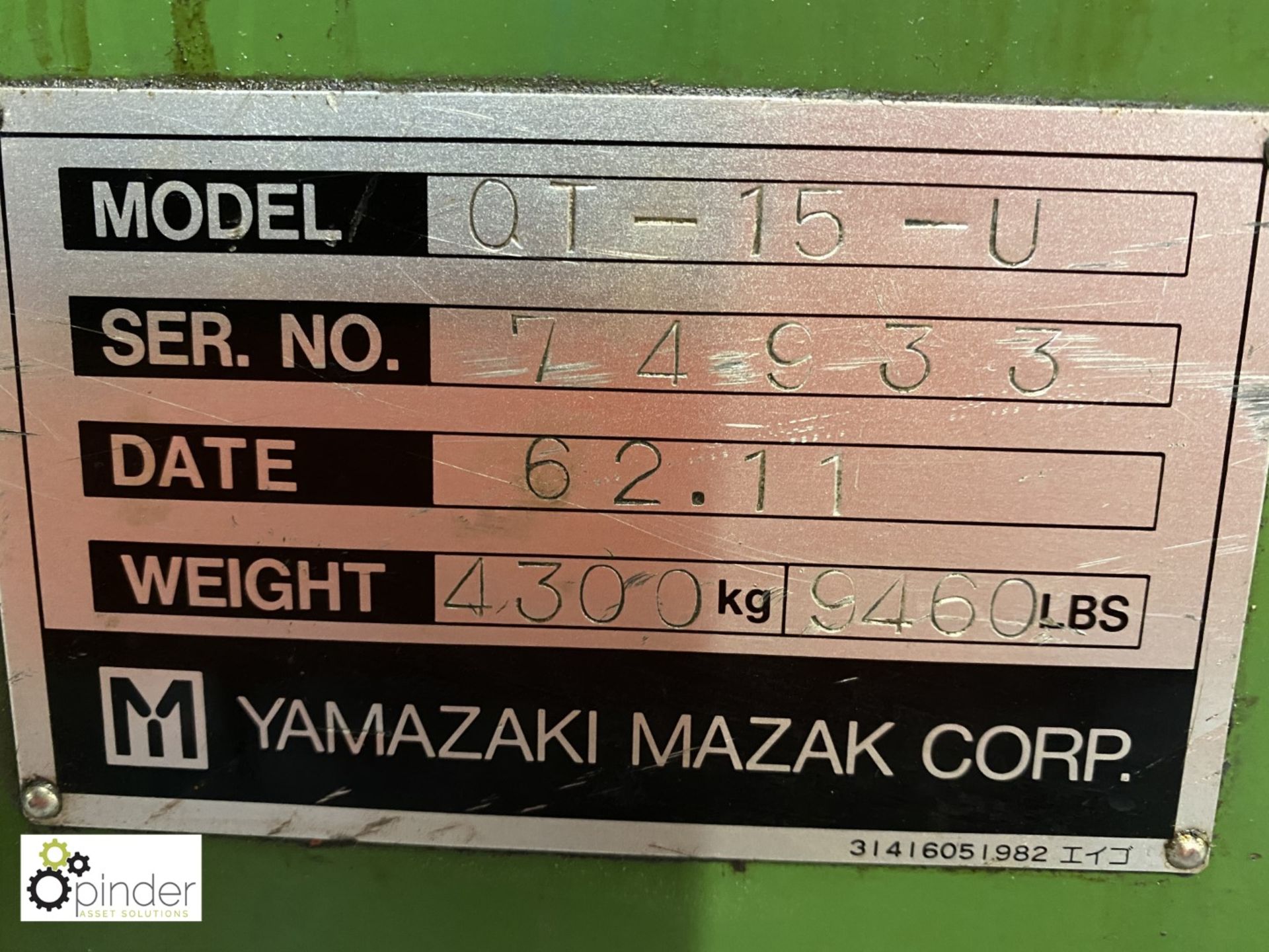 Mazak Quick Turn OI-15-U 15 CNC Lathe, serial number 74933, Mazatrol Cam T-2 Control, no - Image 7 of 11