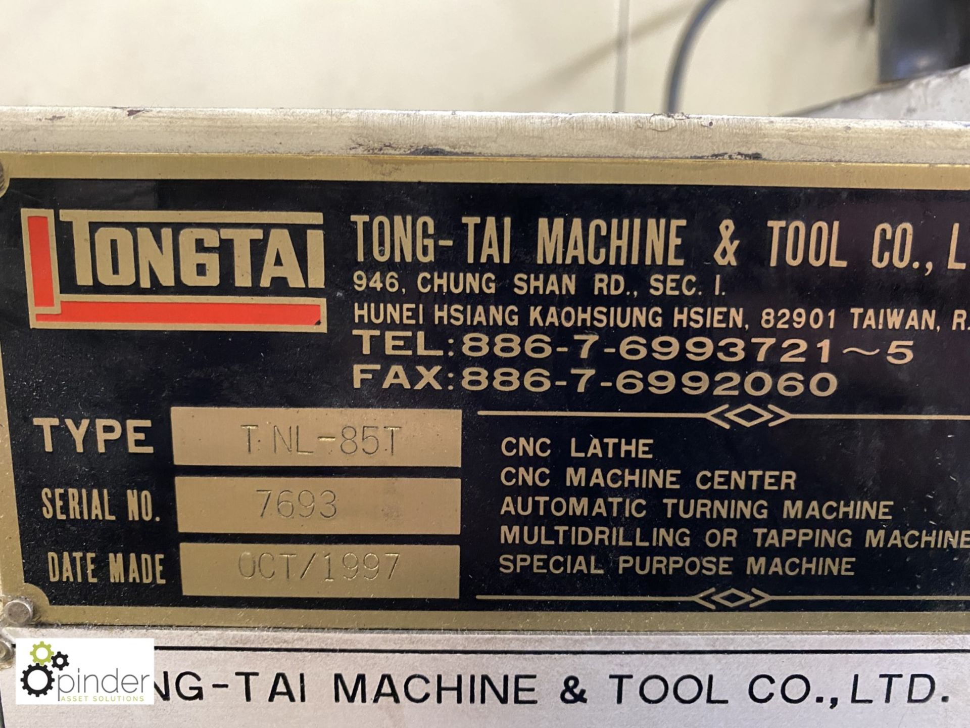 Tongtai TNL-85T CNC Lathe, serial number 7693, year 1997, Fanuc Series OT control, includes quantity - Image 7 of 20