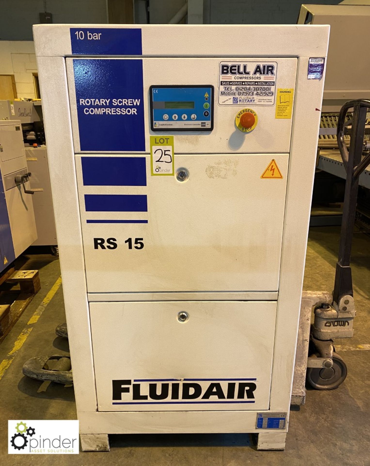 Fluidair RS-15 Packaged Air Compressor, 10bar, capacity 2.1m³/min, 415volts, serial number F21208,