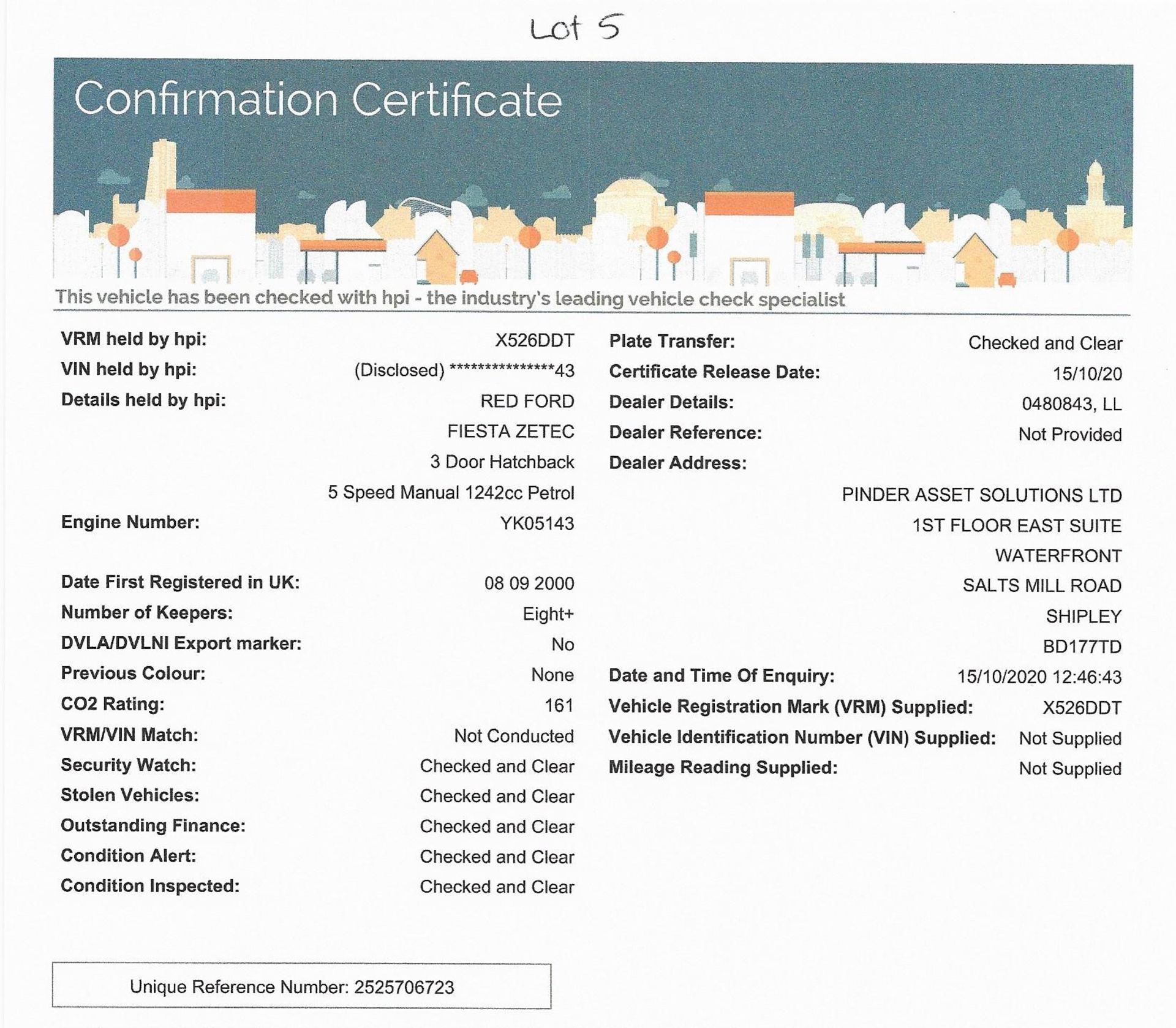 Ford Fiesta 1.25 Zetec petrol 3-door Hatchback, registration: X526 DDT, date of registration: 8 - Image 12 of 12