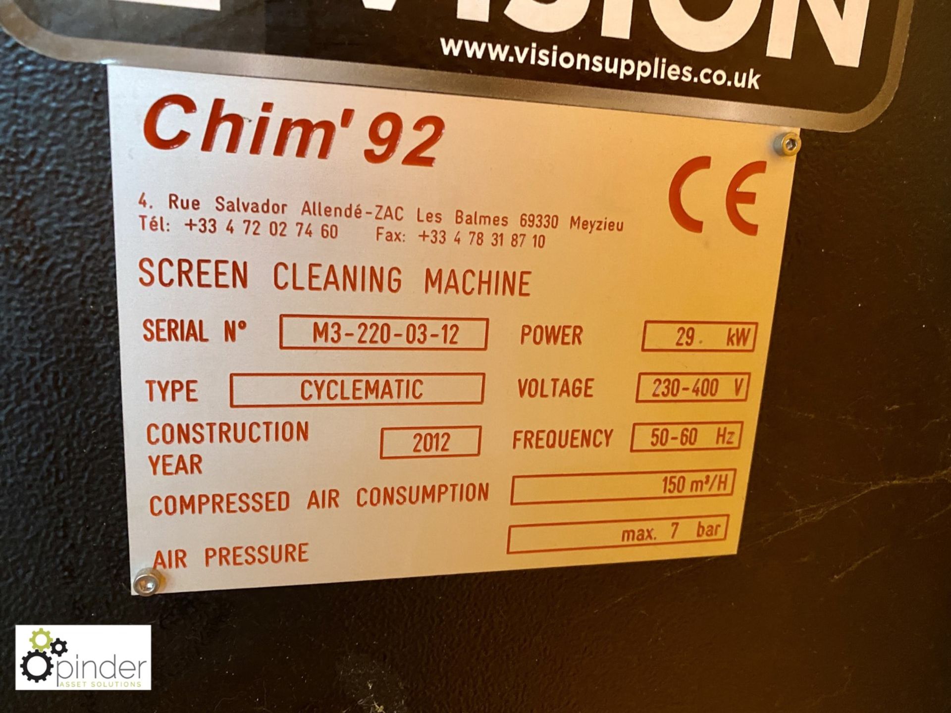 Chim 92 M3 Concept Cyclematic Eco+ Automatic Screen Cleaning Machine, year 2012, serial number M3- - Image 6 of 19