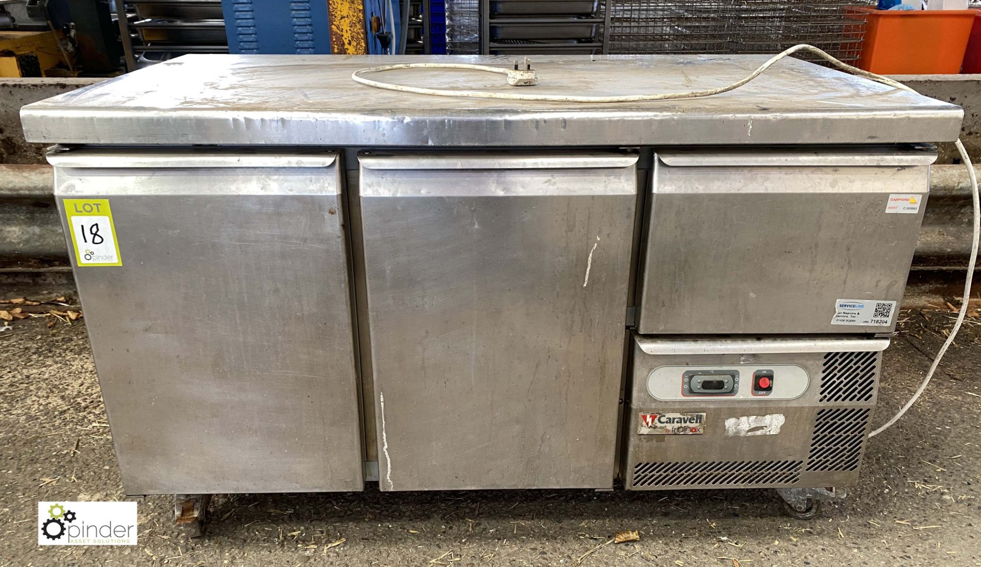 Caravell TR37 stainless steel mobile 2-door Fridge Counter, 240volts (LOCATION: Croxton) / (please