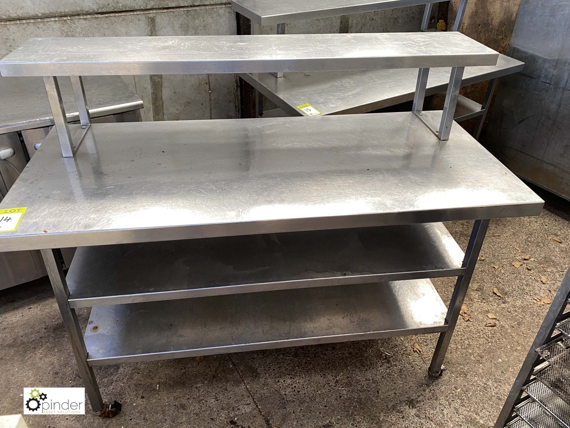 Stainless steel Preparation/Serving Counter, with 2 undershelves and serving gantry, 1500mm x - Image 2 of 2