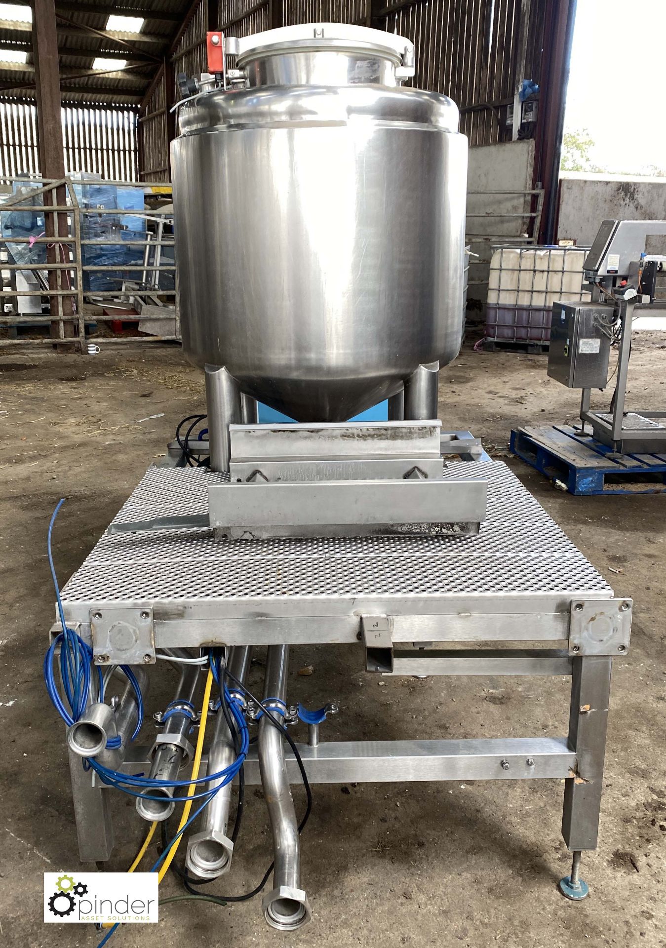 Stainless steel Steaming Vessel mounted on stand with integrated pipework, etc (LOCATION: Croxton) / - Image 4 of 7