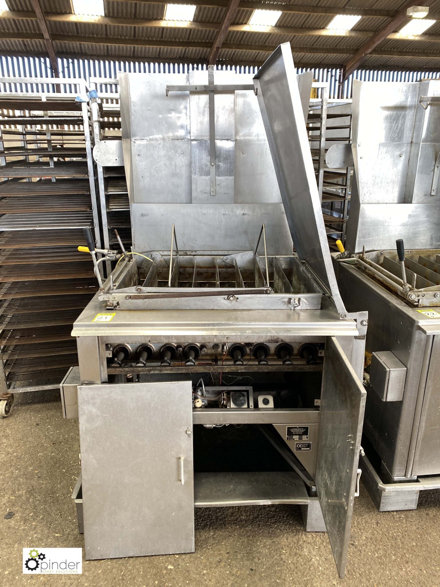 DCA Industries BFG stainless steel gas fired 8-lane Doughnut Fryer (LOCATION: Croxton) / (please