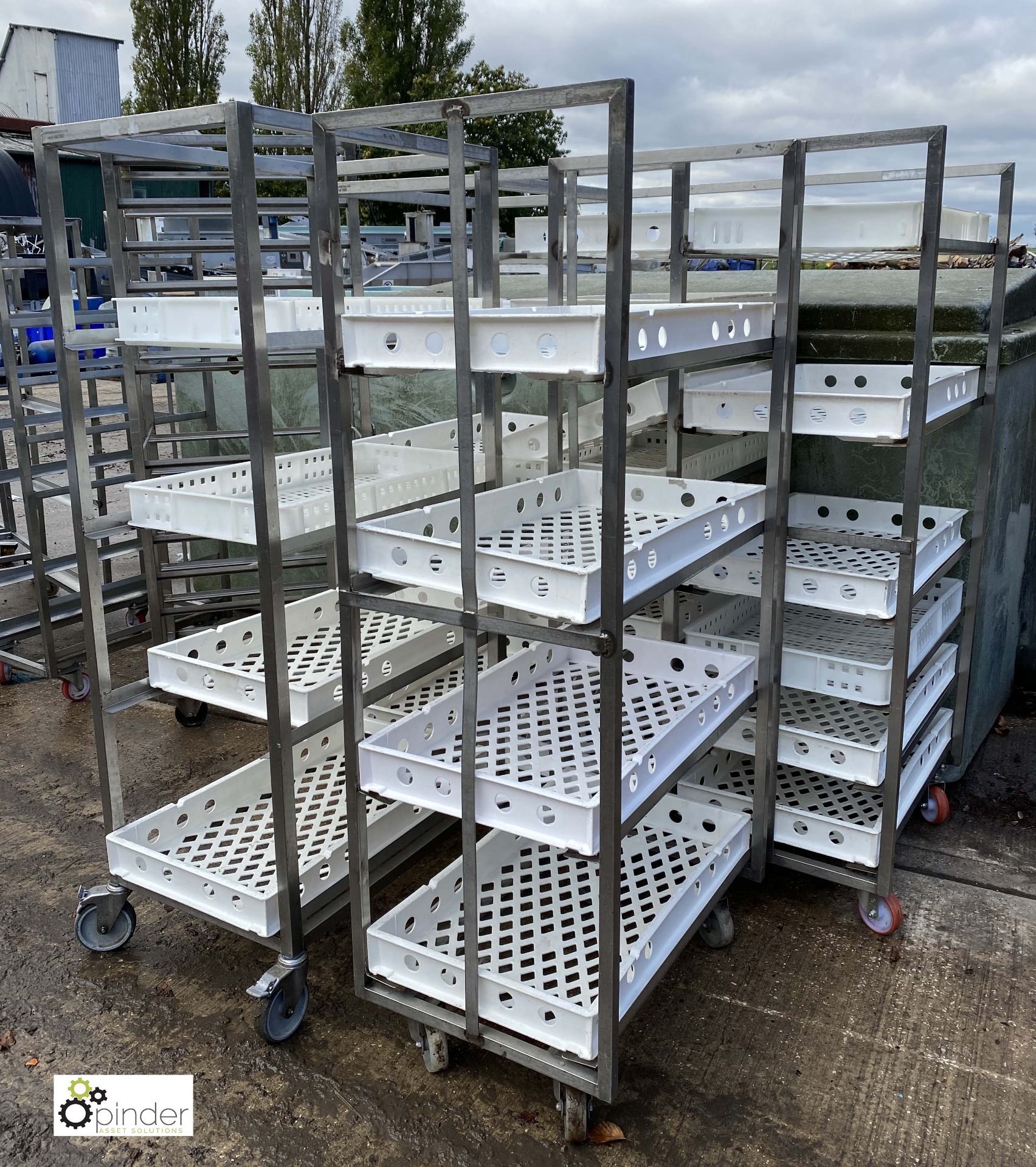 5 stainless steel 4-tray Trolleys, approx. 760mm x 520mm x 1650mm high (LOCATION: Croxton) / (please