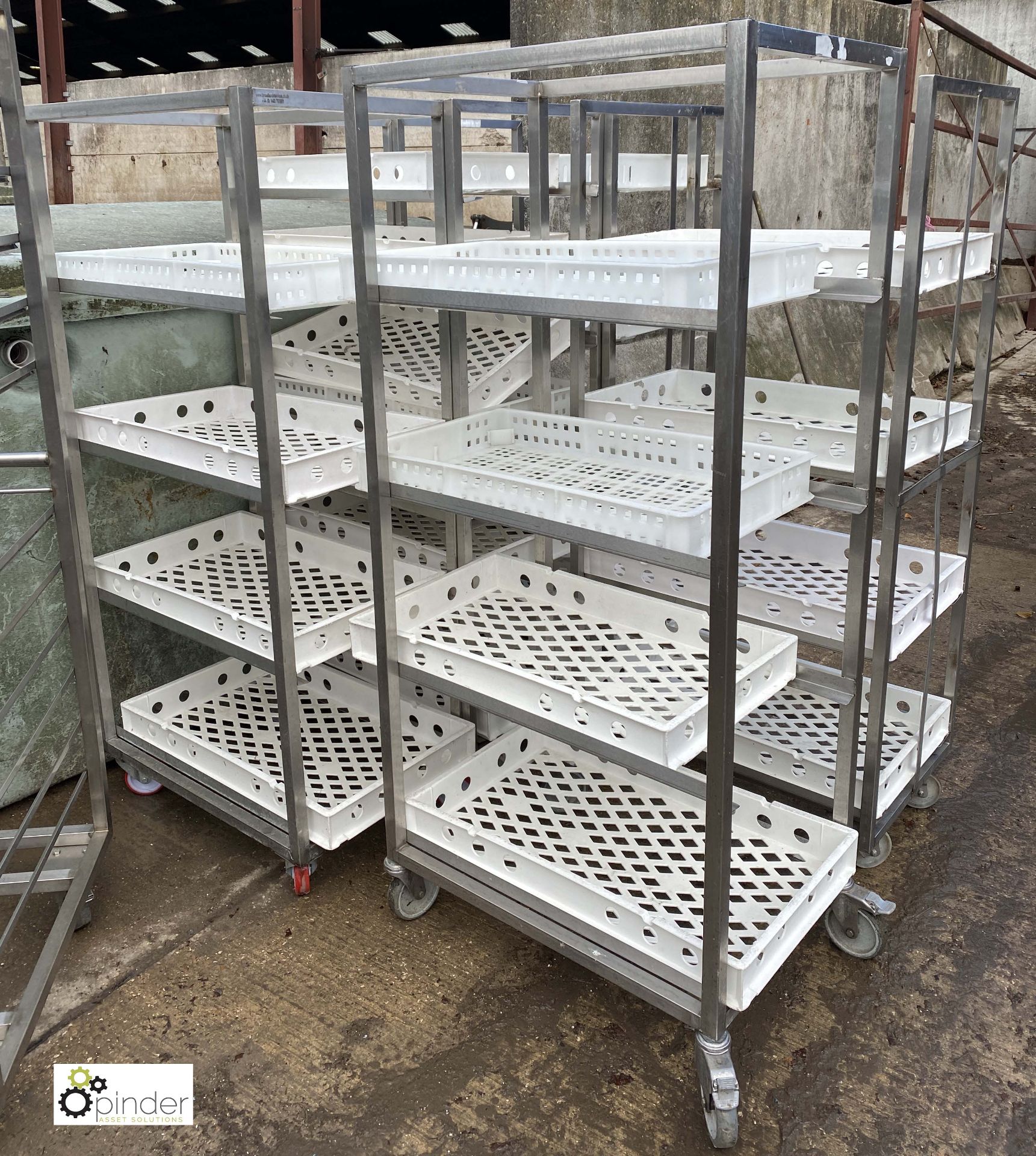 5 stainless steel 4-tray Trolleys, approx. 760mm x 520mm x 1650mm high (LOCATION: Croxton) / (please - Image 3 of 4