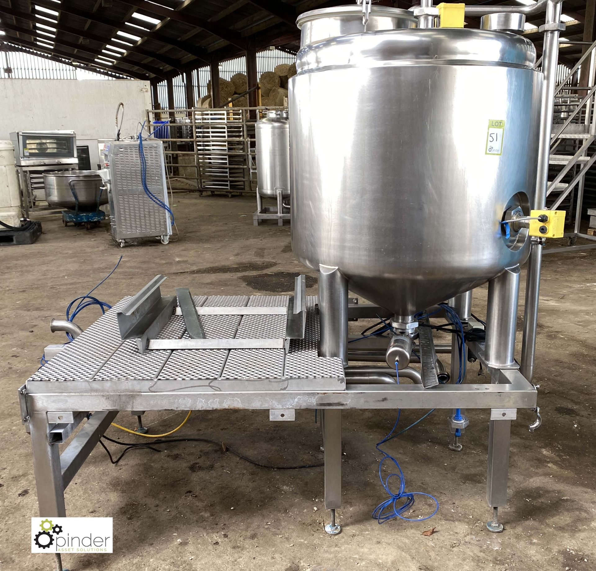 Stainless steel Steaming Vessel mounted on stand with integrated pipework, etc (LOCATION: Croxton) /