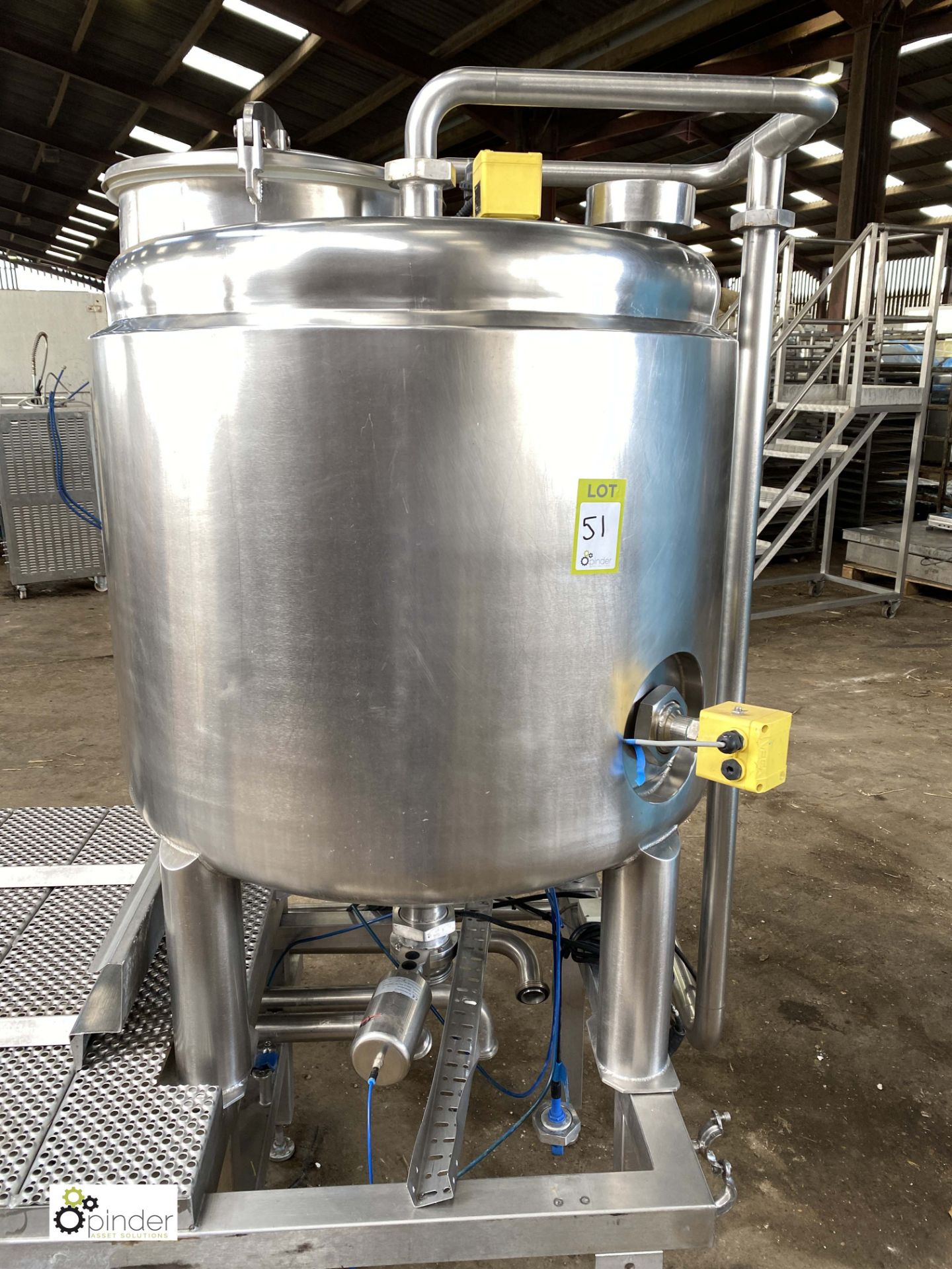 Stainless steel Steaming Vessel mounted on stand with integrated pipework, etc (LOCATION: Croxton) / - Image 3 of 7