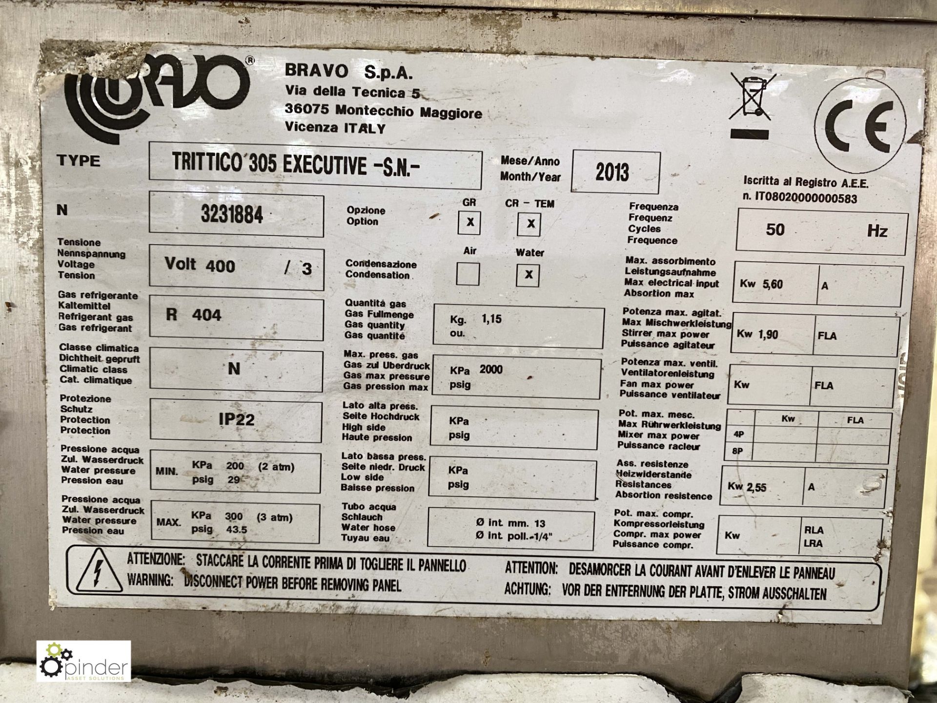 Bravo Trittico 305 Executive commercial Ice Cream Machine, 400volts, year 2013 (LOCATION: Croxton) / - Image 5 of 5