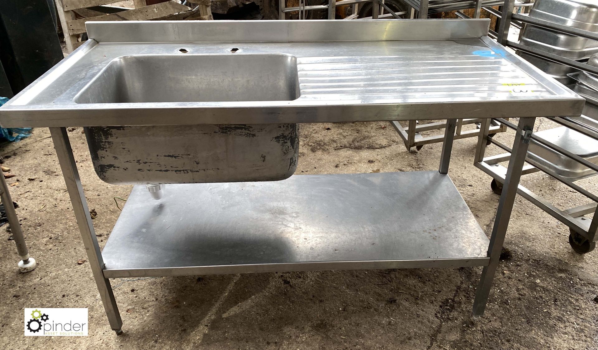 Stainless steel single bowl Sink, with right hand drainer and undershelf, 1500mm x 700mm (
