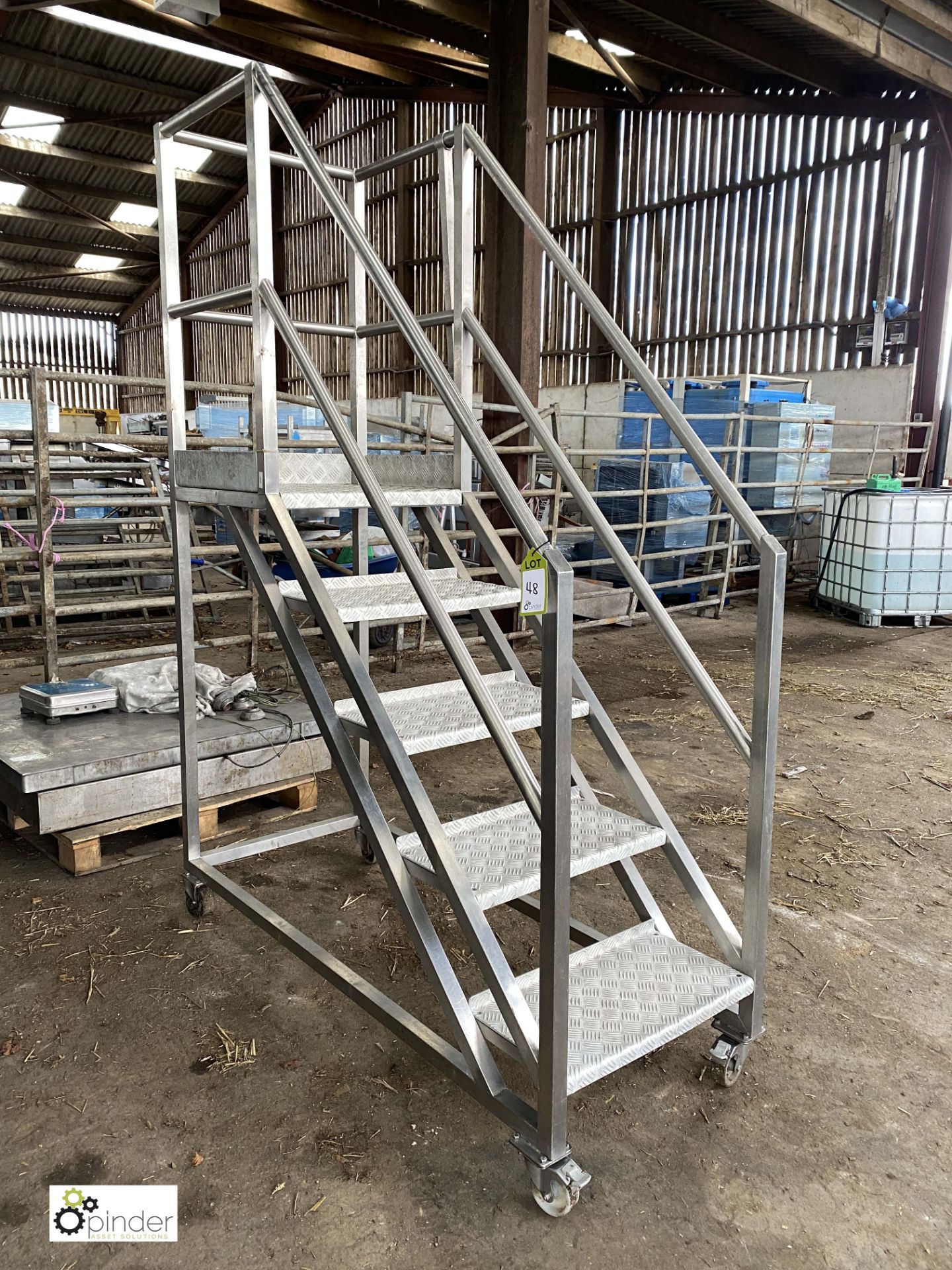 Stainless steel/checker plate 5-tread mobile Access Platform, main platform height 1350mm (LOCATION: