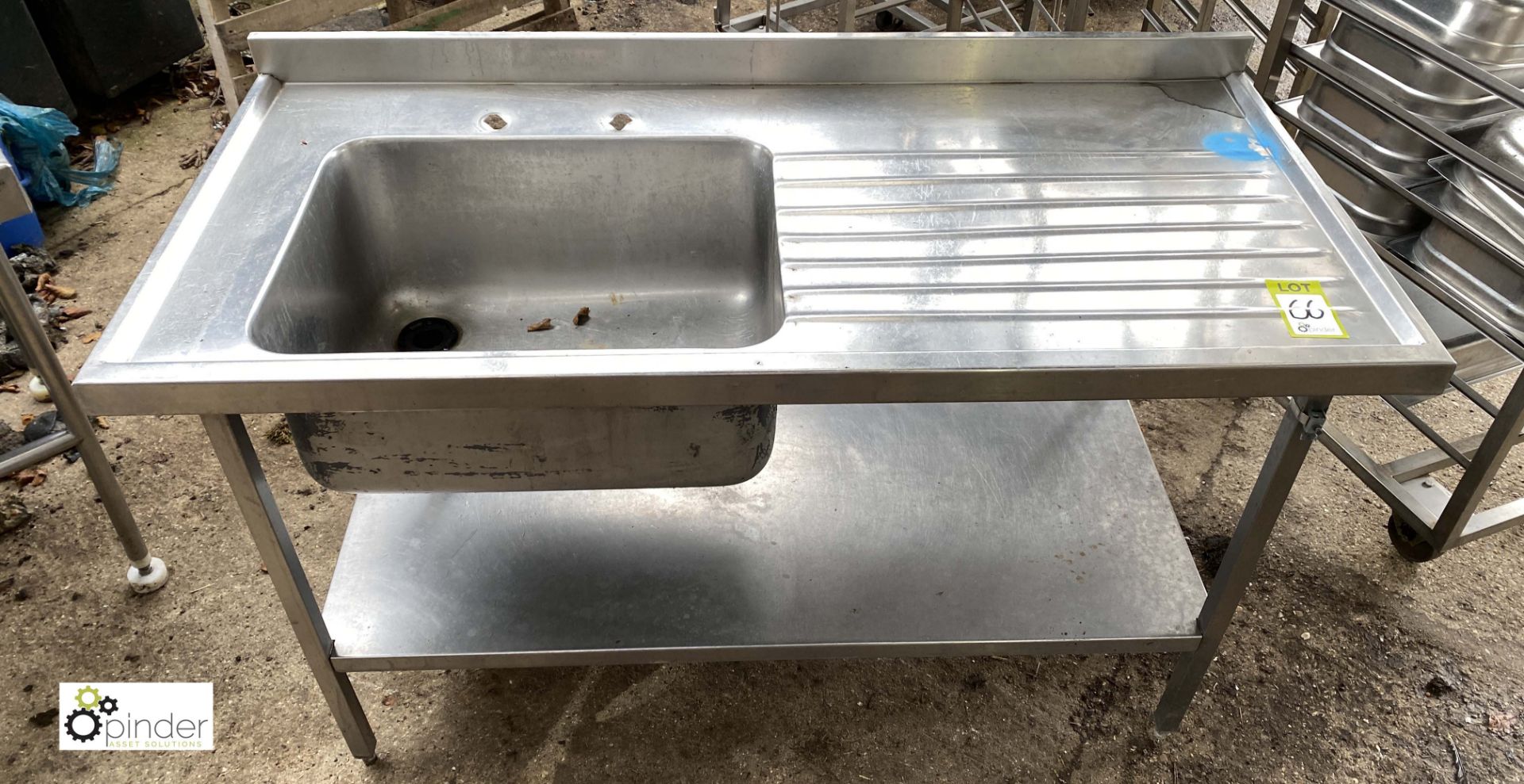 Stainless steel single bowl Sink, with right hand drainer and undershelf, 1500mm x 700mm ( - Image 2 of 2