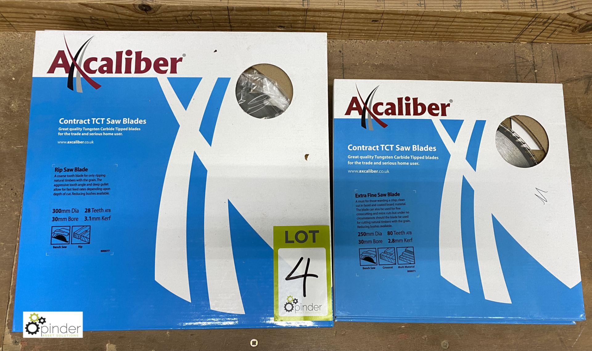 5 Axcaliber Saw Blades, 300mm, used and unused and 3 Axcaliber Saw Blades, 250mm, unused (