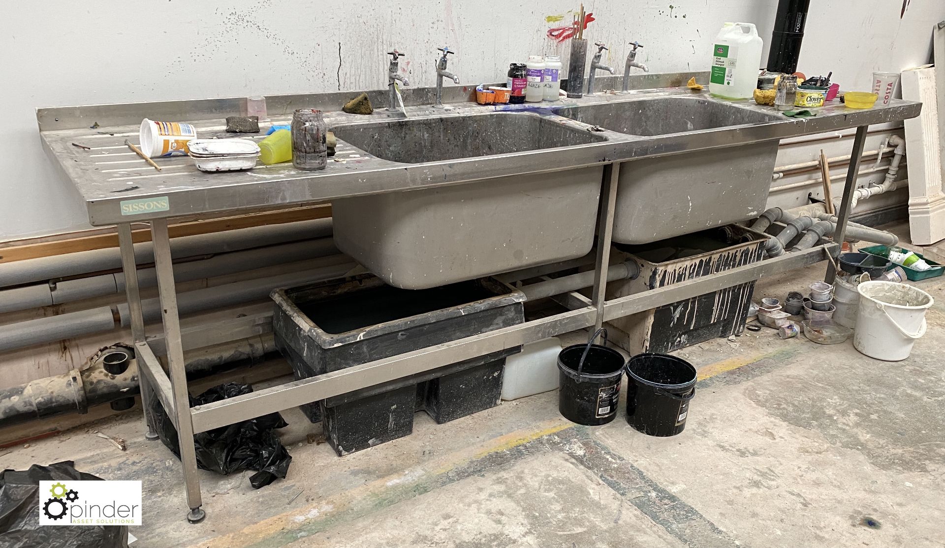 Stainless steel double bowl Sink, 3000mm x 700mm, with left and right hand drainers (location: Level