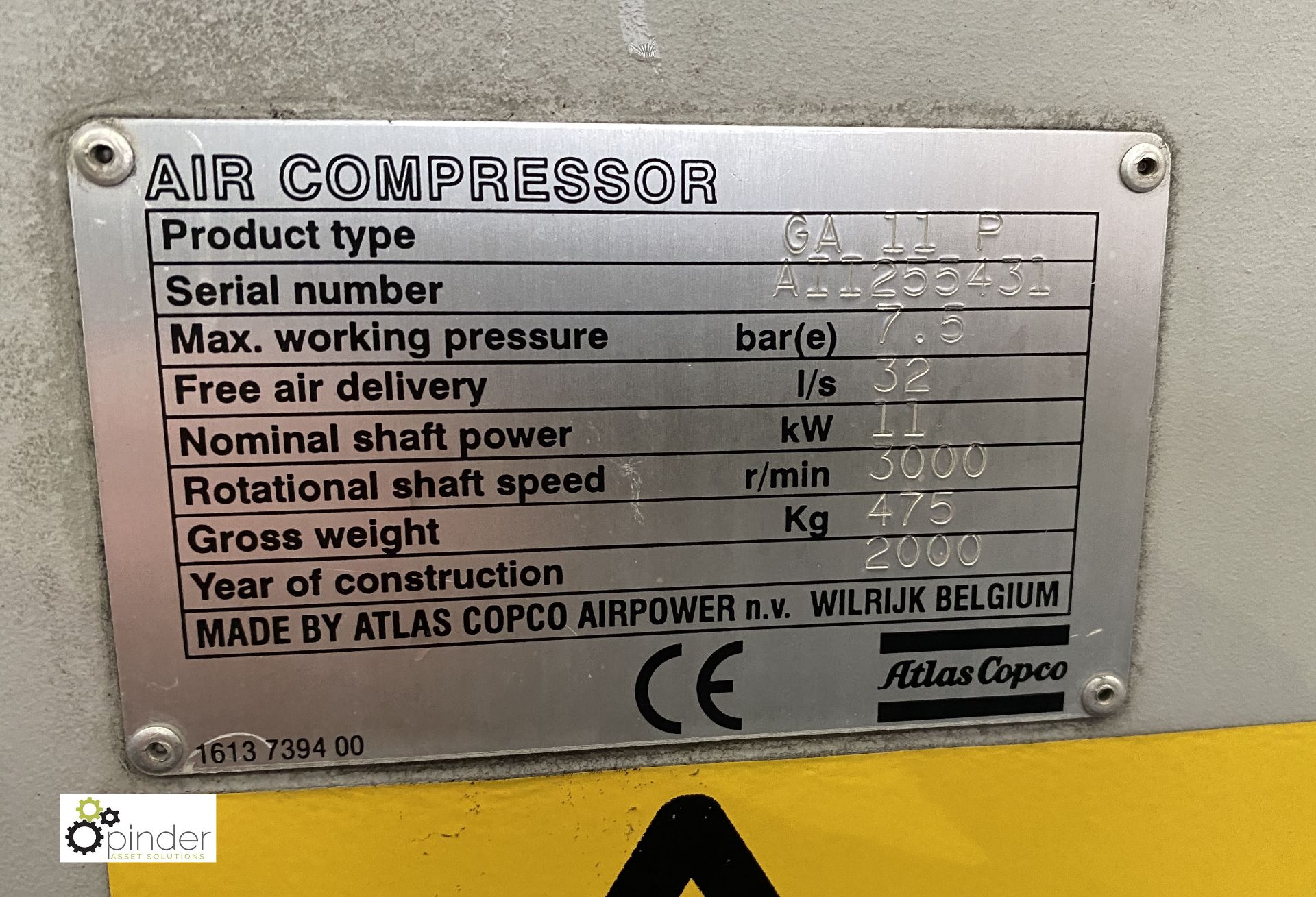 Atlas Copco GA11 D Packaged Air Compressor, 7.5bar, 415volts (please note this lot has a lift out - Image 4 of 4