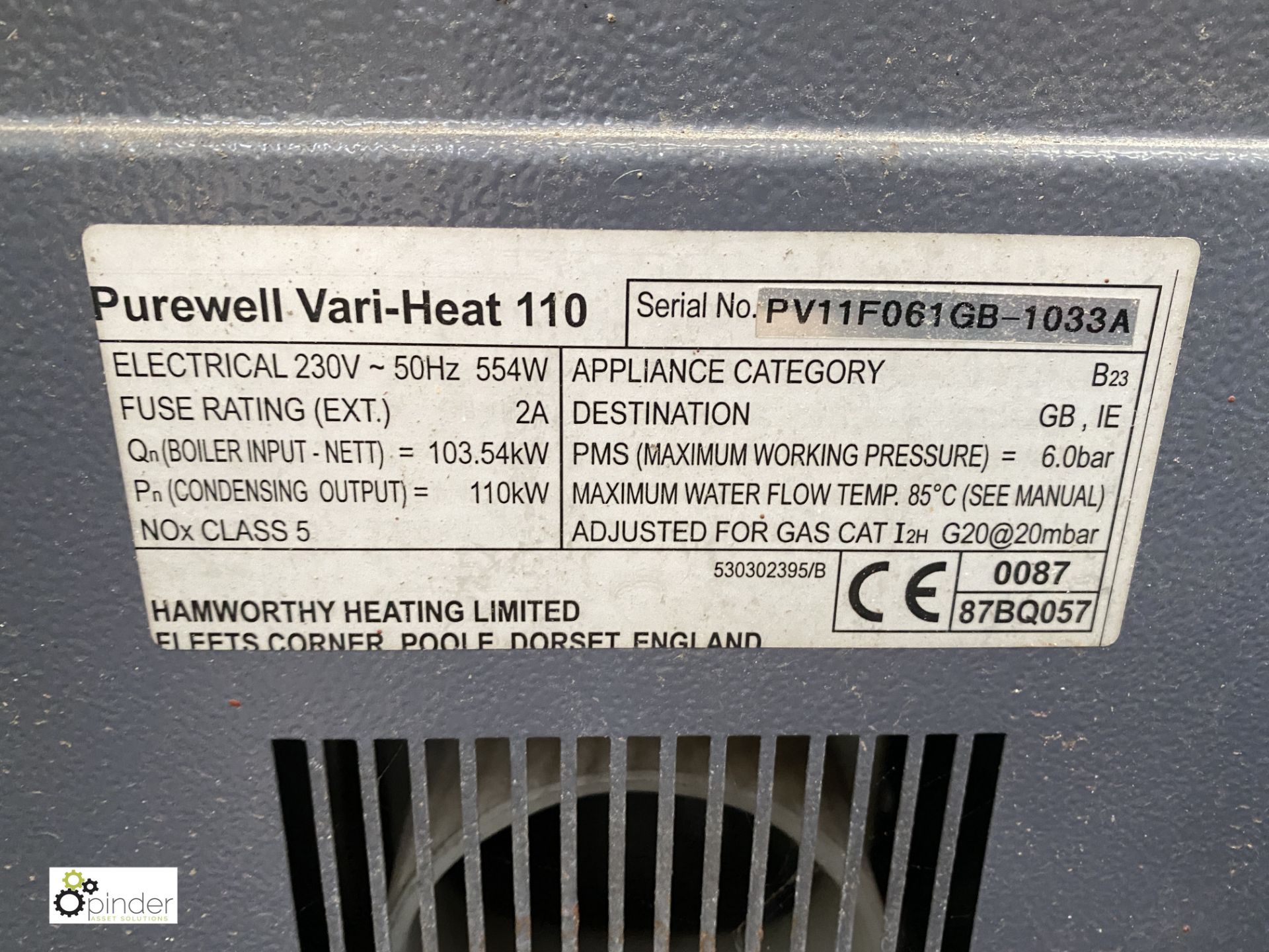 Hamworthy Purewell Vari-Heat 110 Condensing Boiler, 230volts, 110kw output (please note this lot has - Image 4 of 4