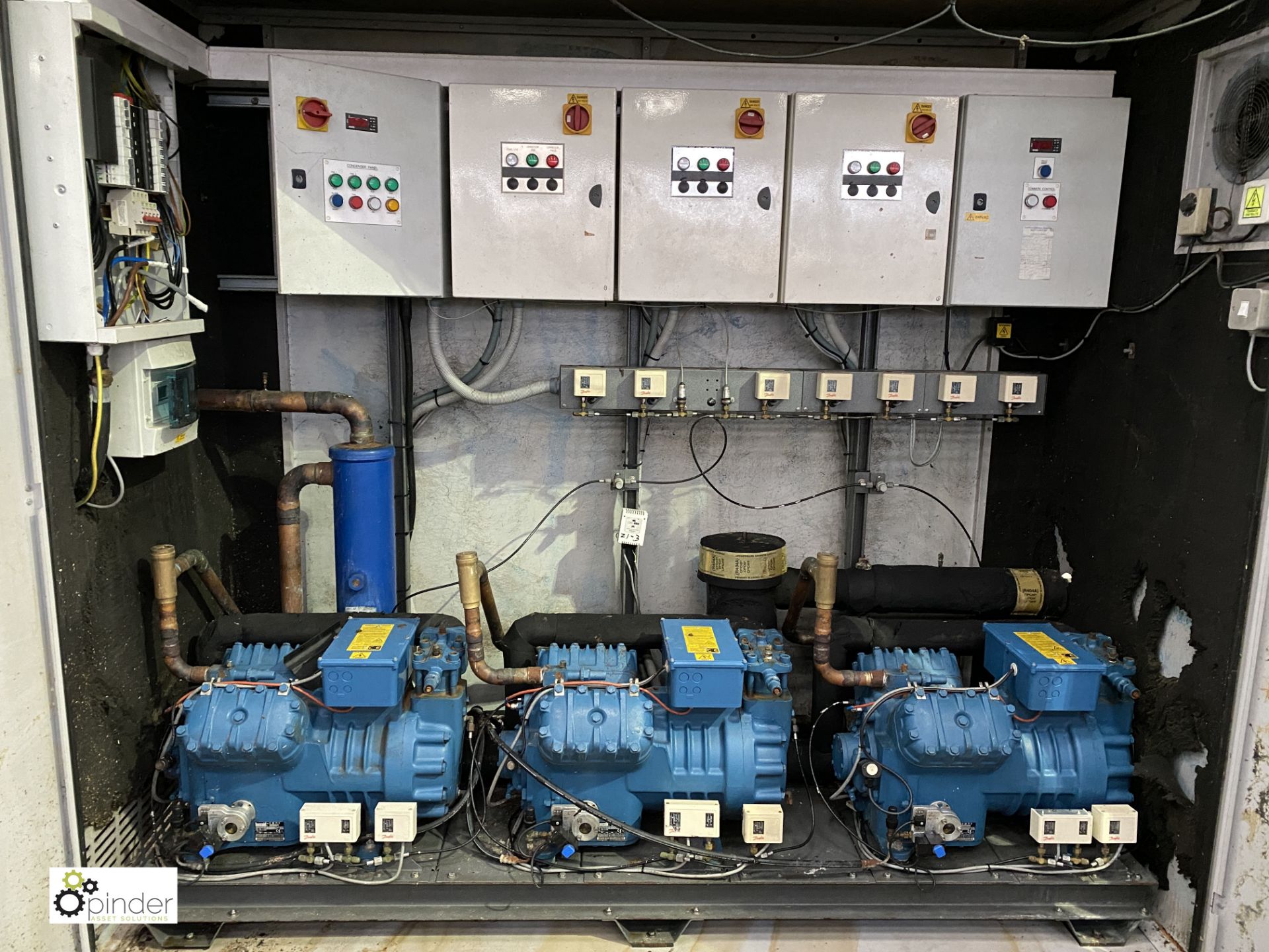 Containerised Refrigeration Plant Room, comprising 3 Frascold V2571Y refrigeration compressors,