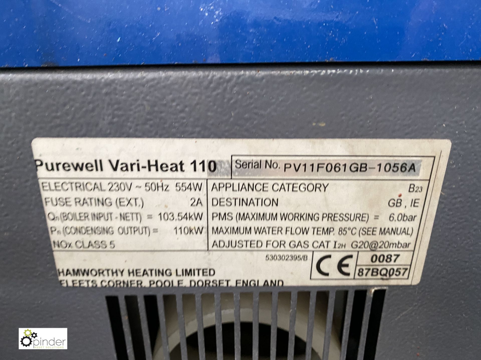 Hamworthy Purewell Vari-Heat 110 Condensing Boiler, 230volts, 110kw output (please note this lot has - Image 4 of 4