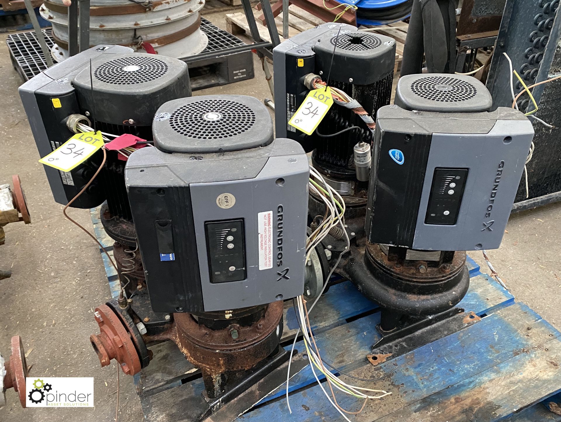 2 Grundfos MGE100+C2-FF215-01 Twin Pump Sets, to pallet (please note this lot has a lift out fee