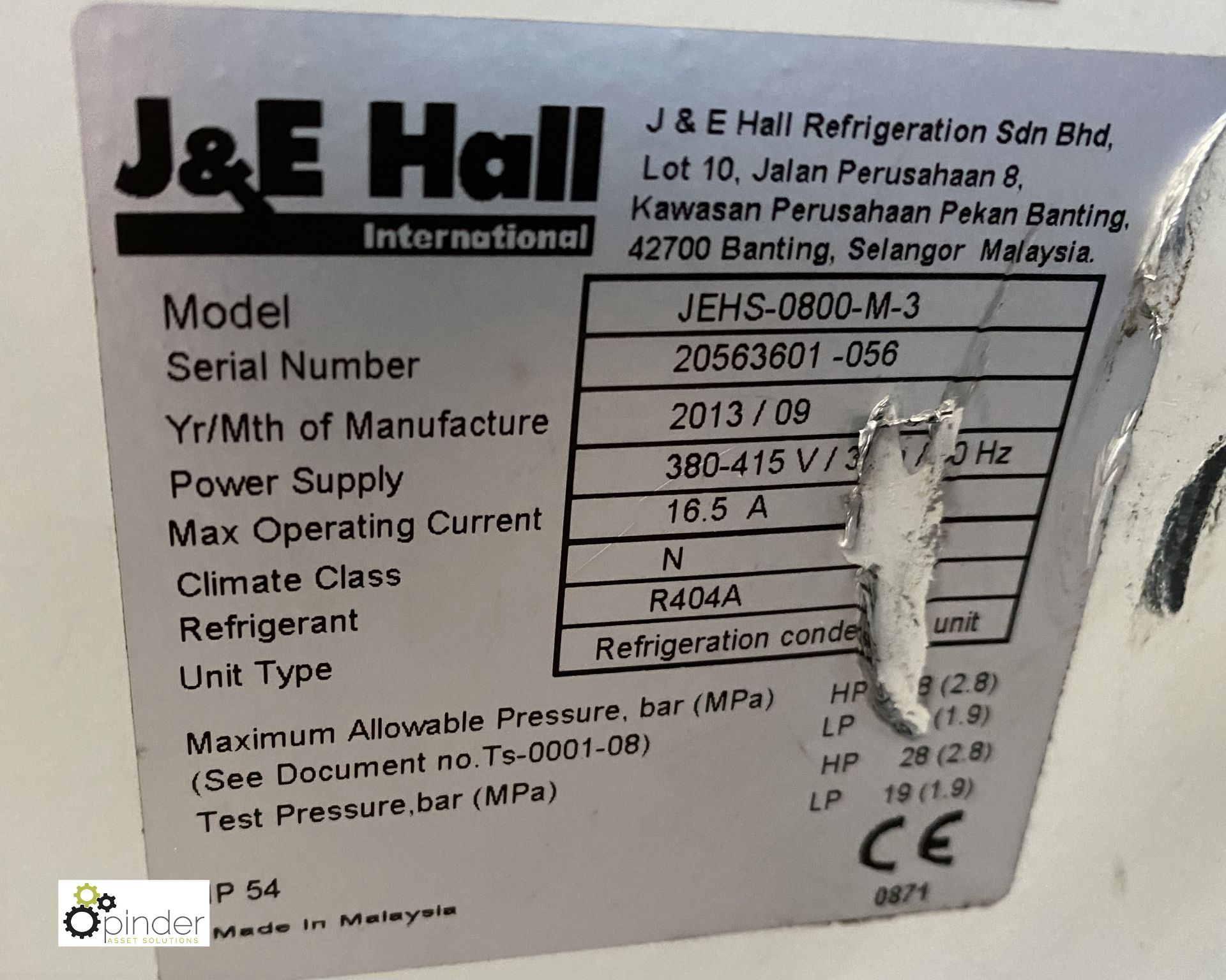 J & E Hall JEHS-0800-M-3 Refrigeration Condenser Unit, 415volts, serial number 20563601-056 ( - Image 3 of 3