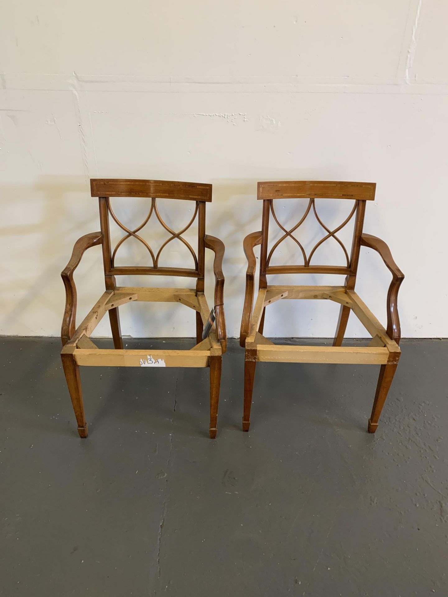 Unfinished and a set of 2 x Fruitwood Armchair Bespoke Upholstery Sheraton-Style Cherrywood Armchair - Image 2 of 3