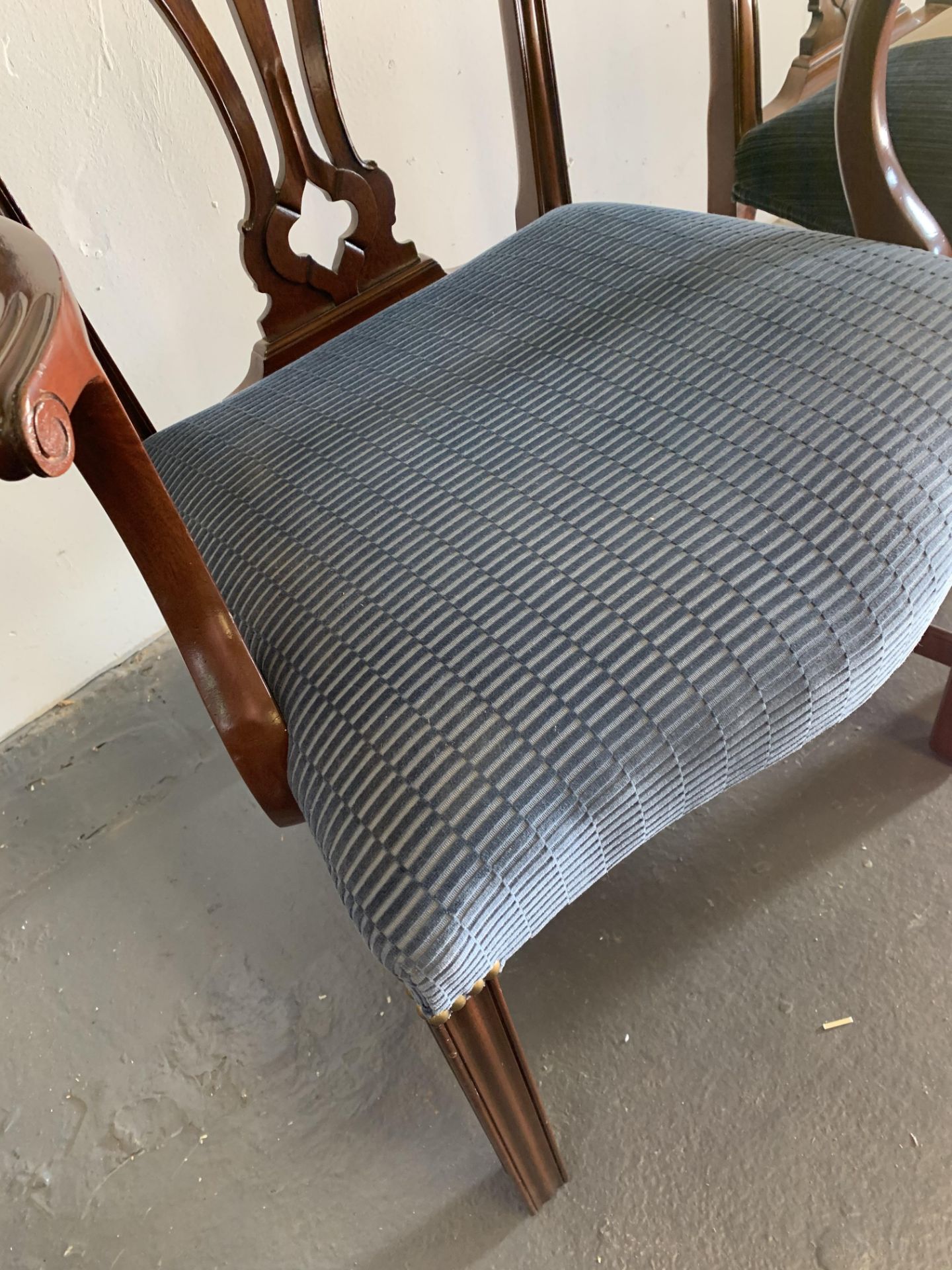 A Mahogany splat back armchair upholstered in blue fabric - Image 3 of 4