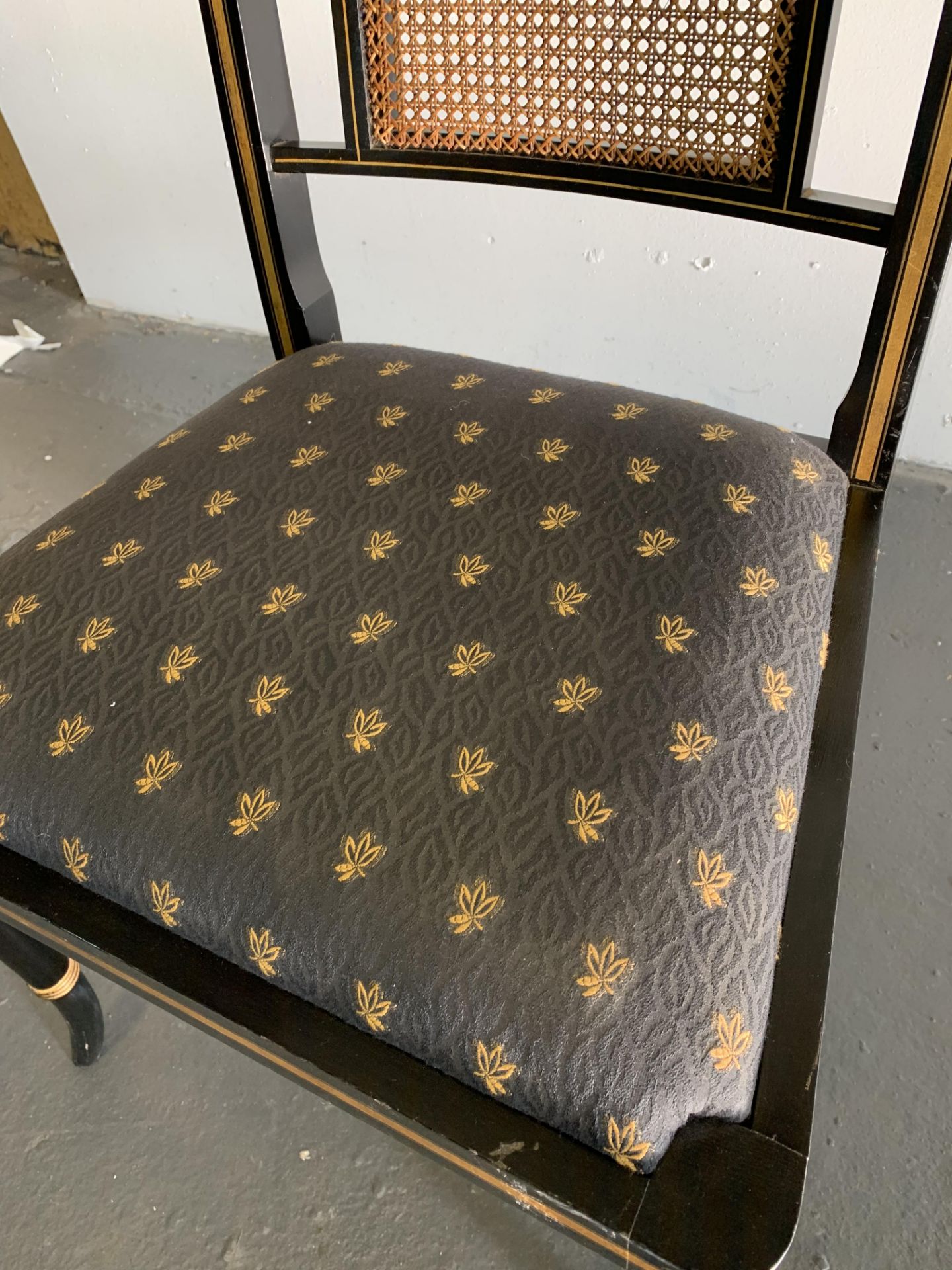 Ebony and Gold LEaf side Chair with top turned rail gold pattern pad detail - Image 2 of 4