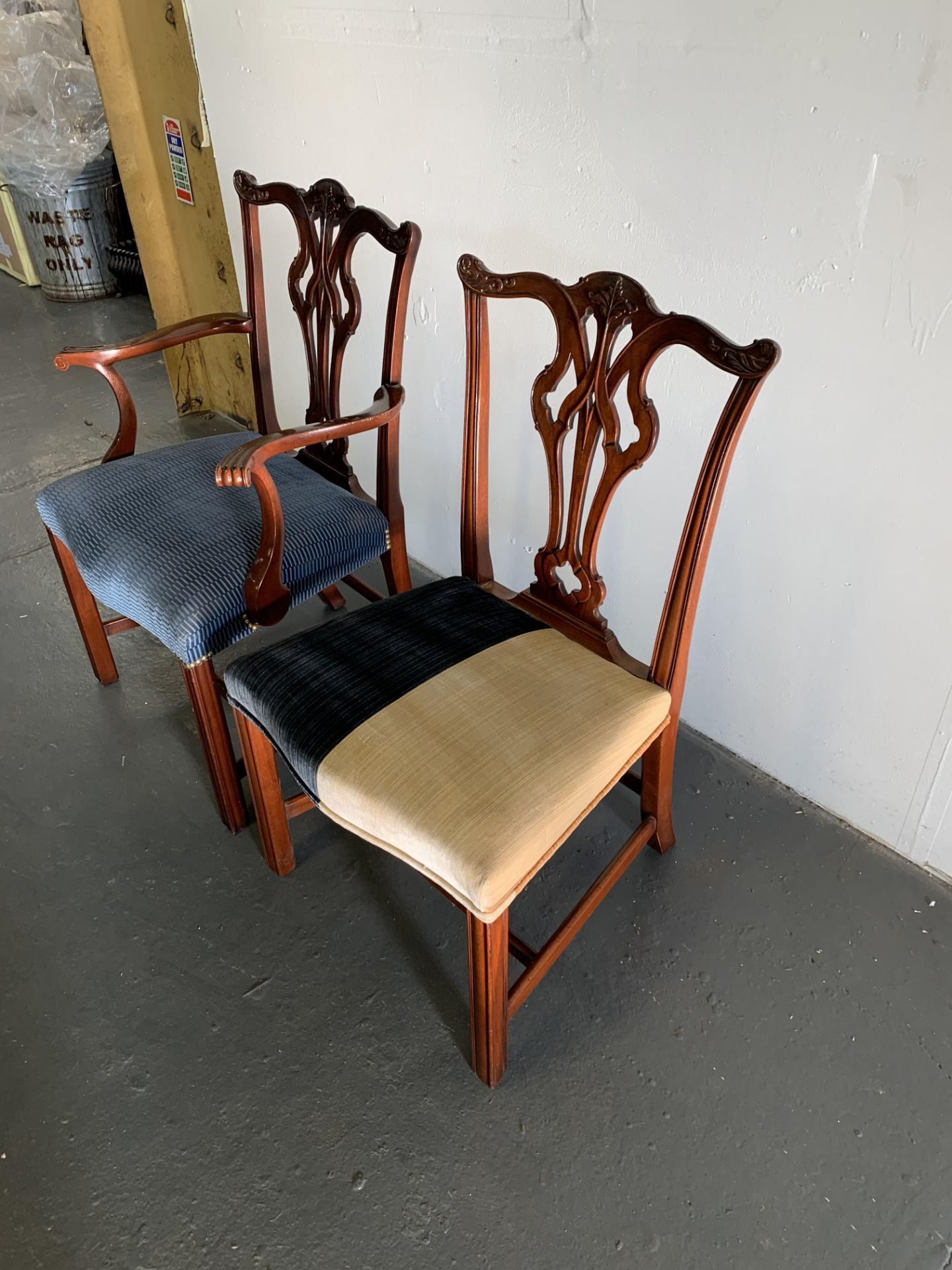 A Mahogany splat back armchair upholstered in blue fabric - Image 4 of 4