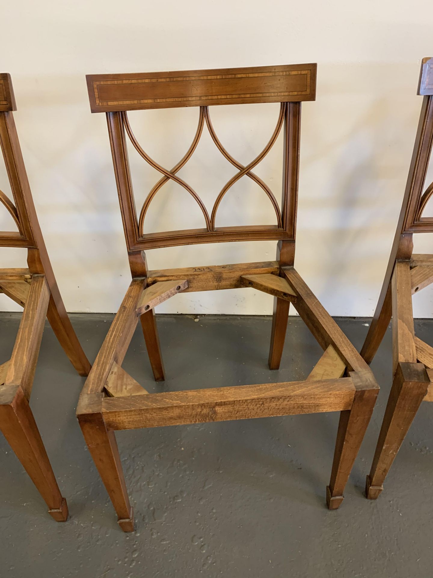 Unfinished and a Set of 4 x Fruitwood Side Chair Bespoke Upholstery Sheraton-Style Cherrywood Dining - Image 4 of 5