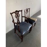A Mahogany splat back armchair upholstered in blue fabric