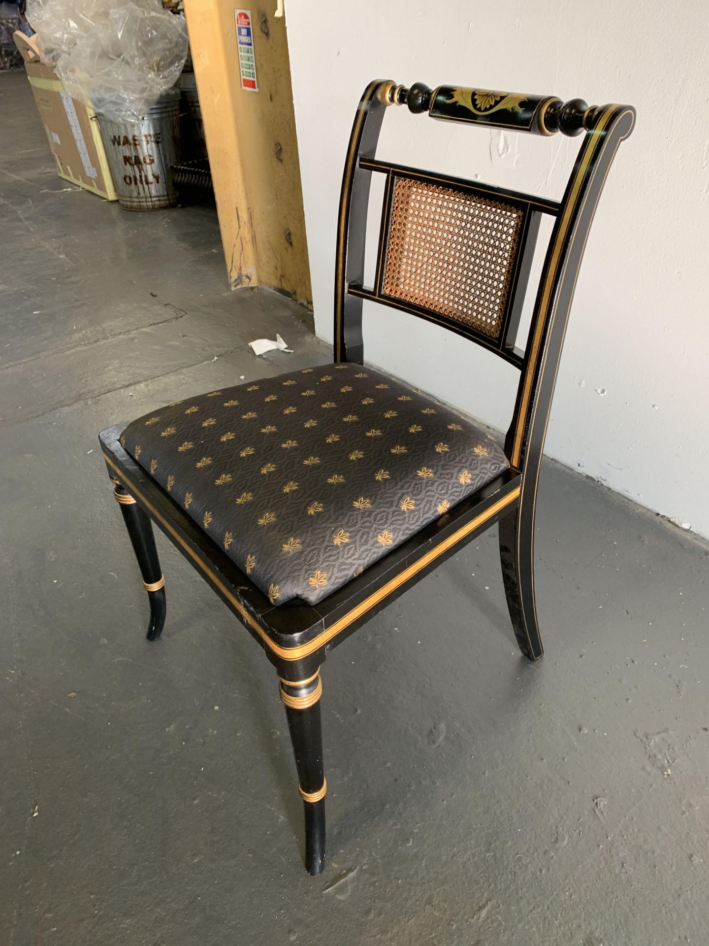 Ebony and Gold LEaf side Chair with top turned rail gold pattern pad detail - Image 3 of 4