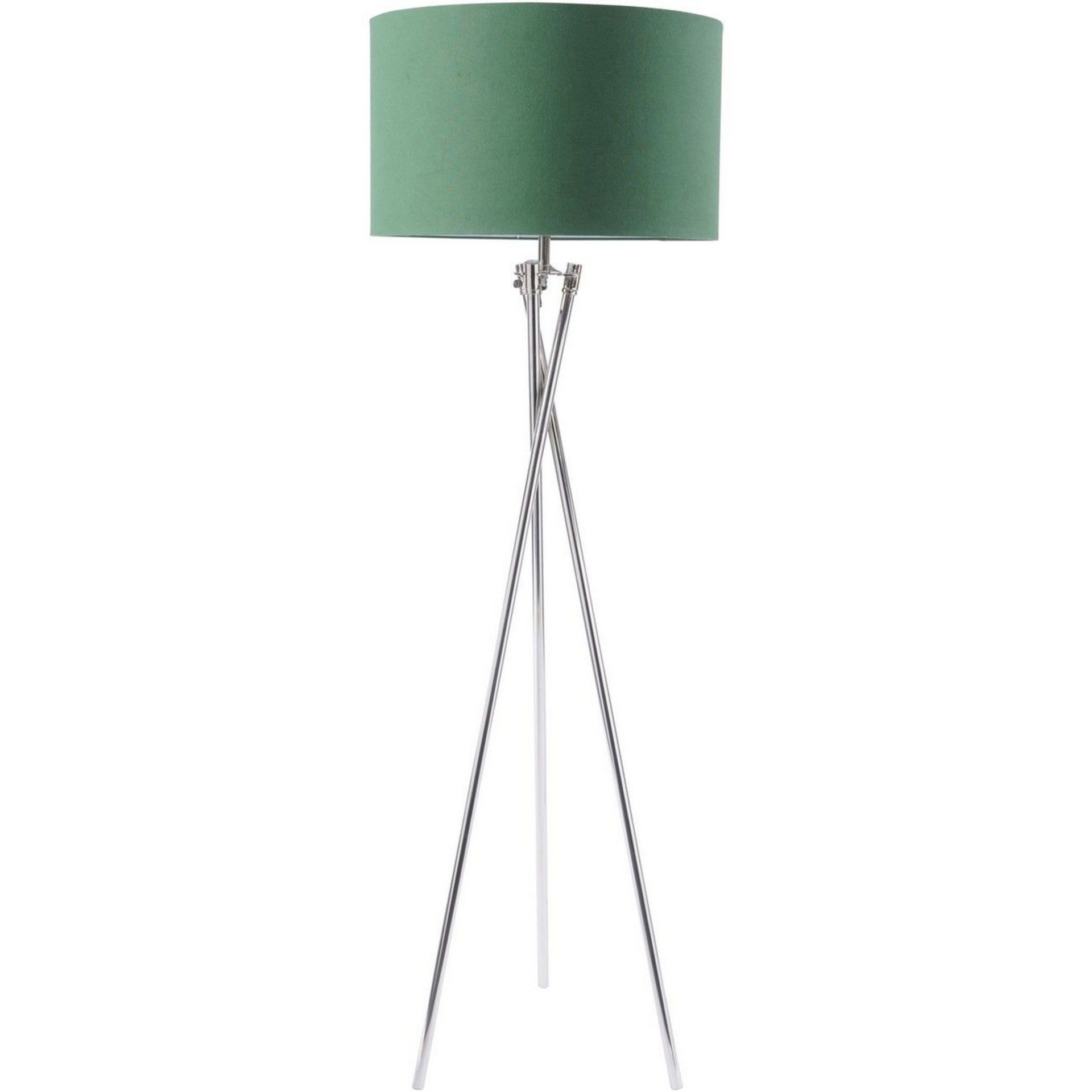 Nickel Twist Tripod Floor Lamp With Green Shade E27 40W