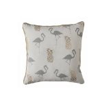 4 x Flamingo & Pineapples Cushion Grey Quirky Design With Flamingo Silhouette And Metallic Pineapple