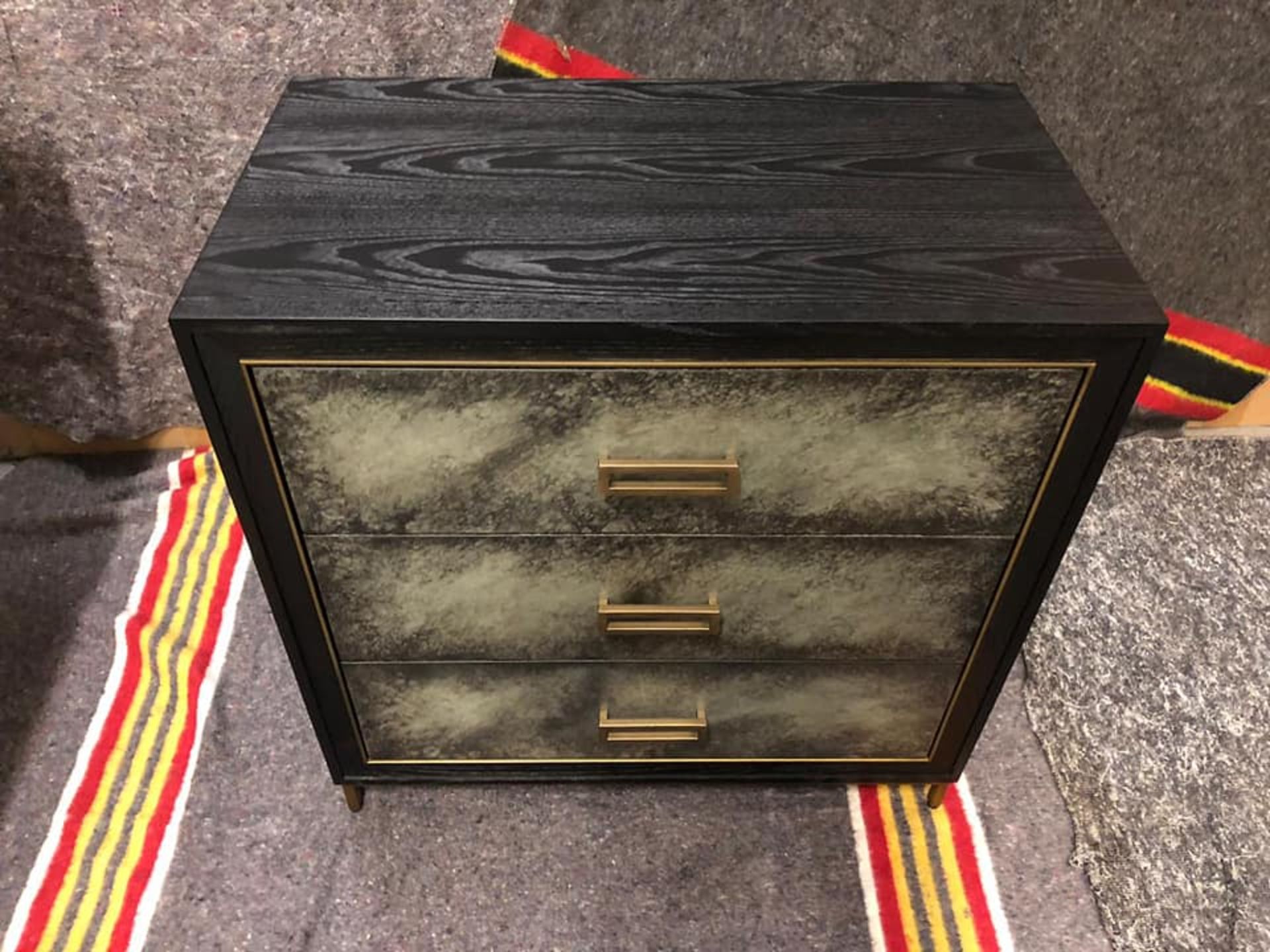 Levi 3 Drawer Chest Wrapped In A Faux Velum On Leather In A Charcoal Finish On Satin Brass - Image 2 of 2