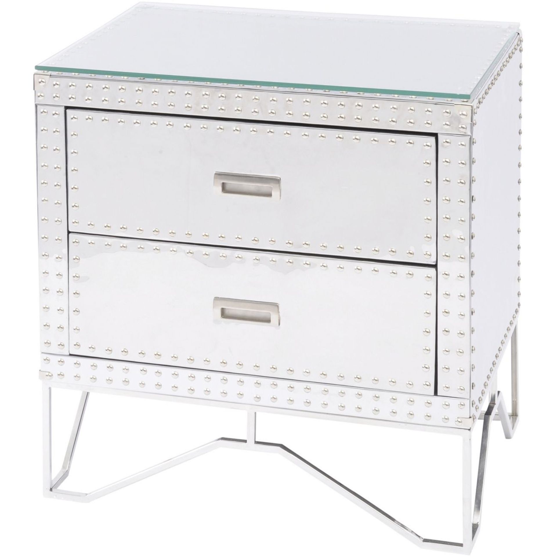 Duke Polished Silver Steel Two Drawer Side Table - Image 2 of 3