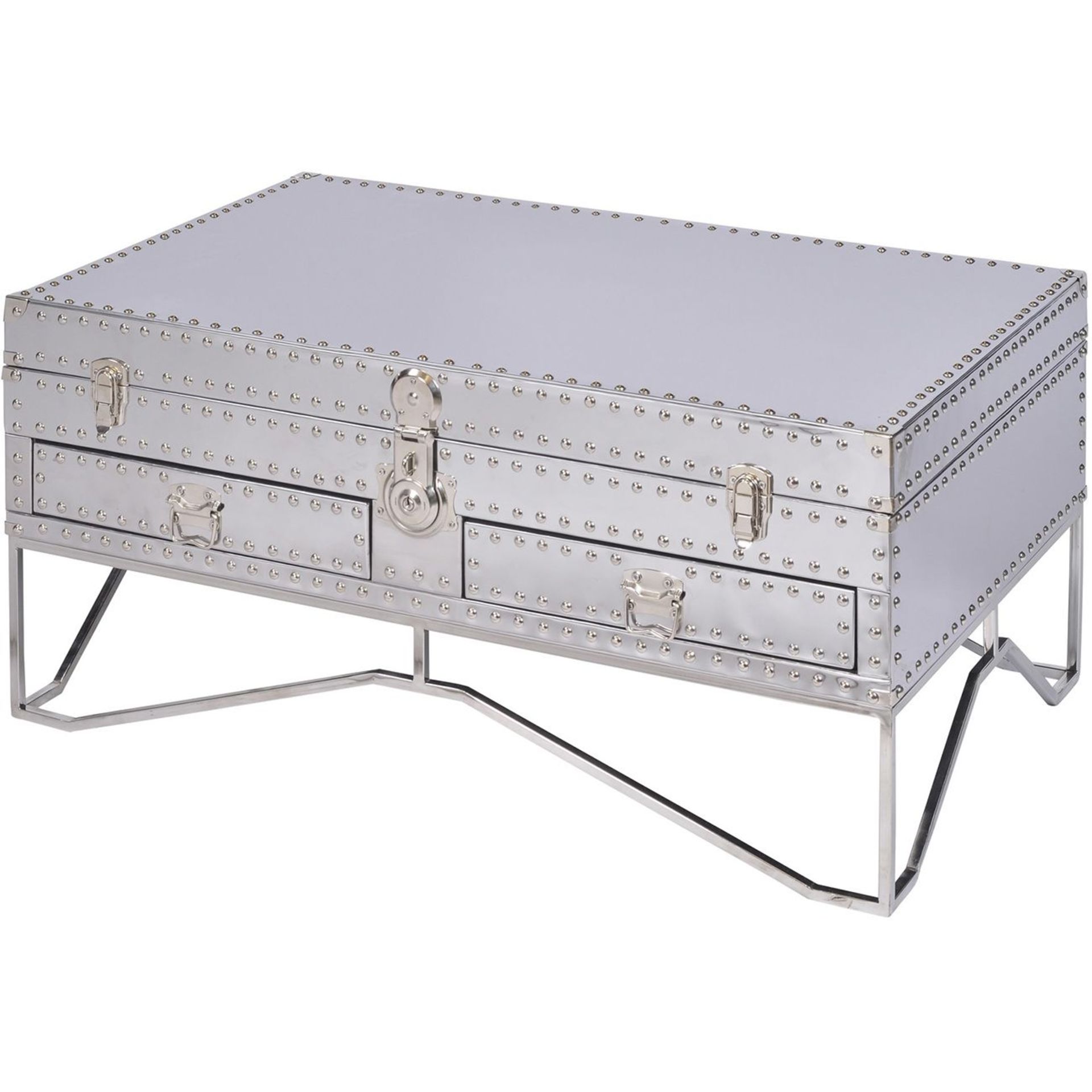 Duke Polished Silver Steel Two Drawer Trunk Top Coffee Table