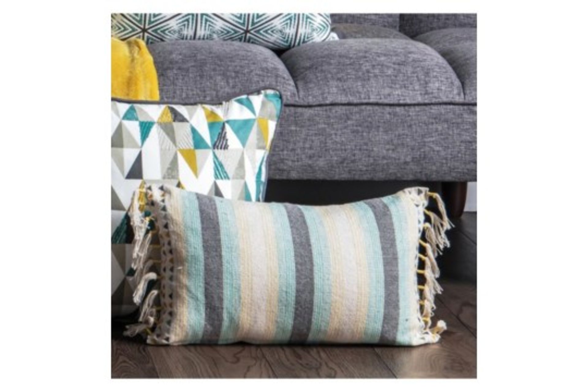 4 x Gala Cushion Teal And Ochre Cotton Feather Filled Cushion 30 x 50cm