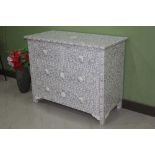 Floreat Mottled Blue Grey Bone Inlaid 4 Drawer Chest