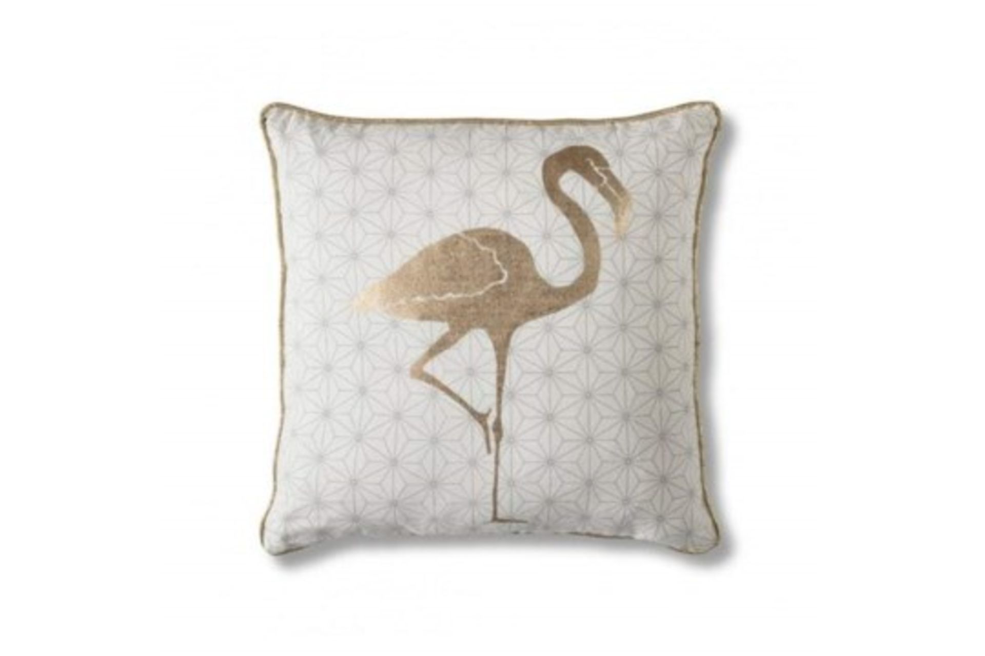 4 x Golden Flamingo Feather Filled Geo Cushion The Modern Geometric Background Is Overlaid With A