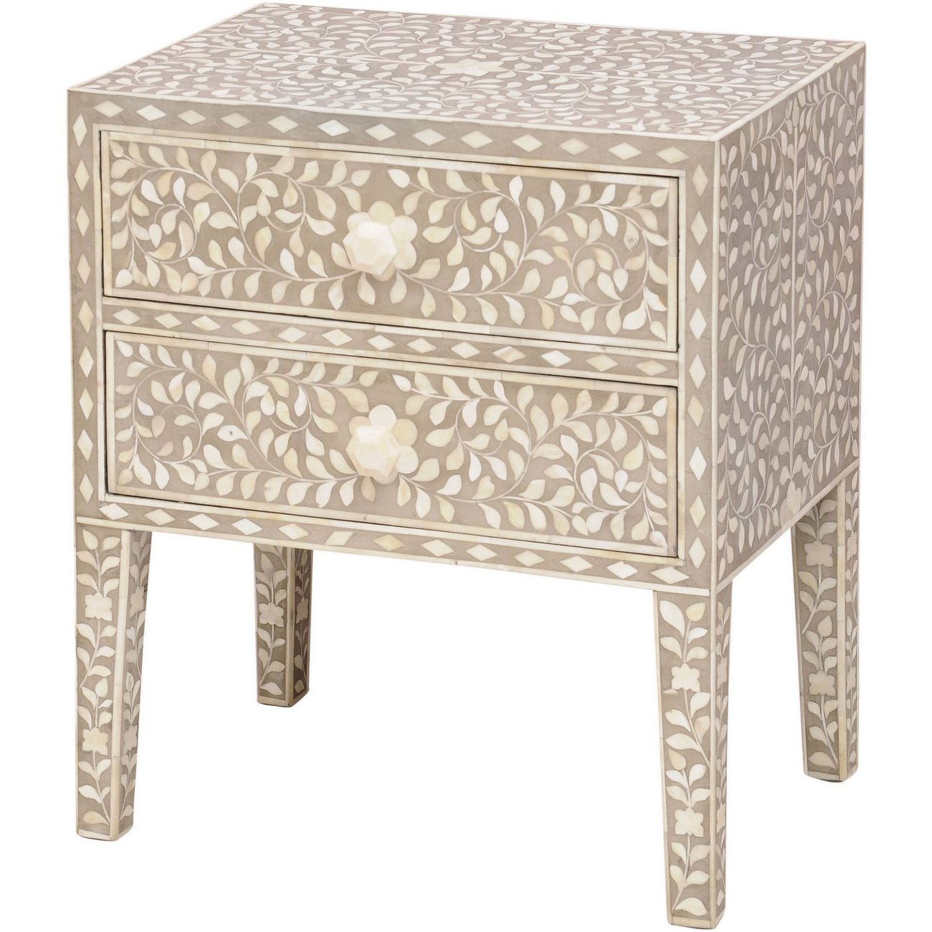 Petals Grey Bone Inlaid 2 Drawer Chest - Image 2 of 2