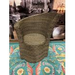 Round Rattan Garden Chair Tall High Back Brown Rattan Weave Left Hand Facing (Location A1 - RJJ20L)