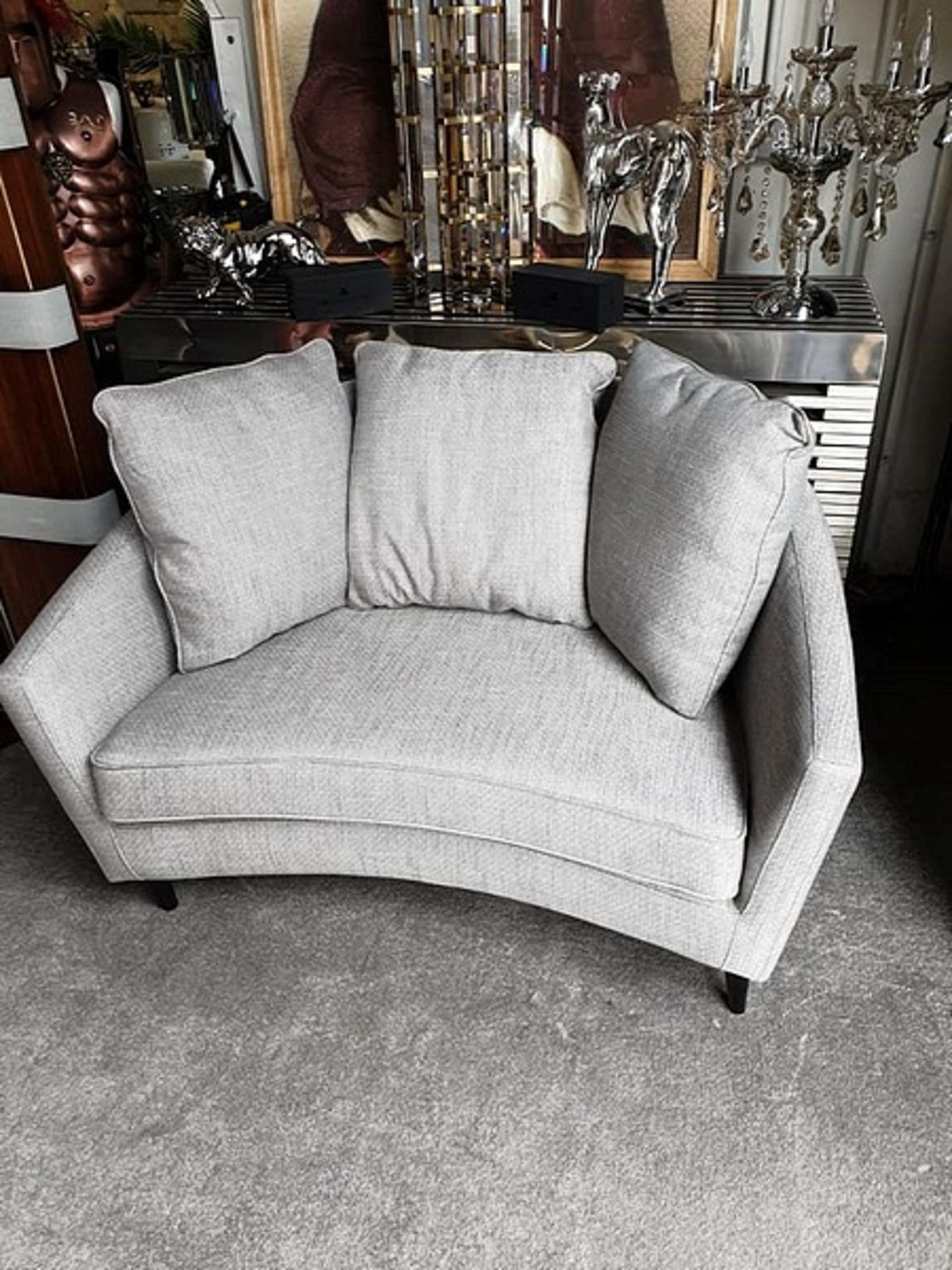 Monroe Linen Love Seat Grey Linen By Christiane Lemieux A Curved Soft Rounded Back For Extra Comfort