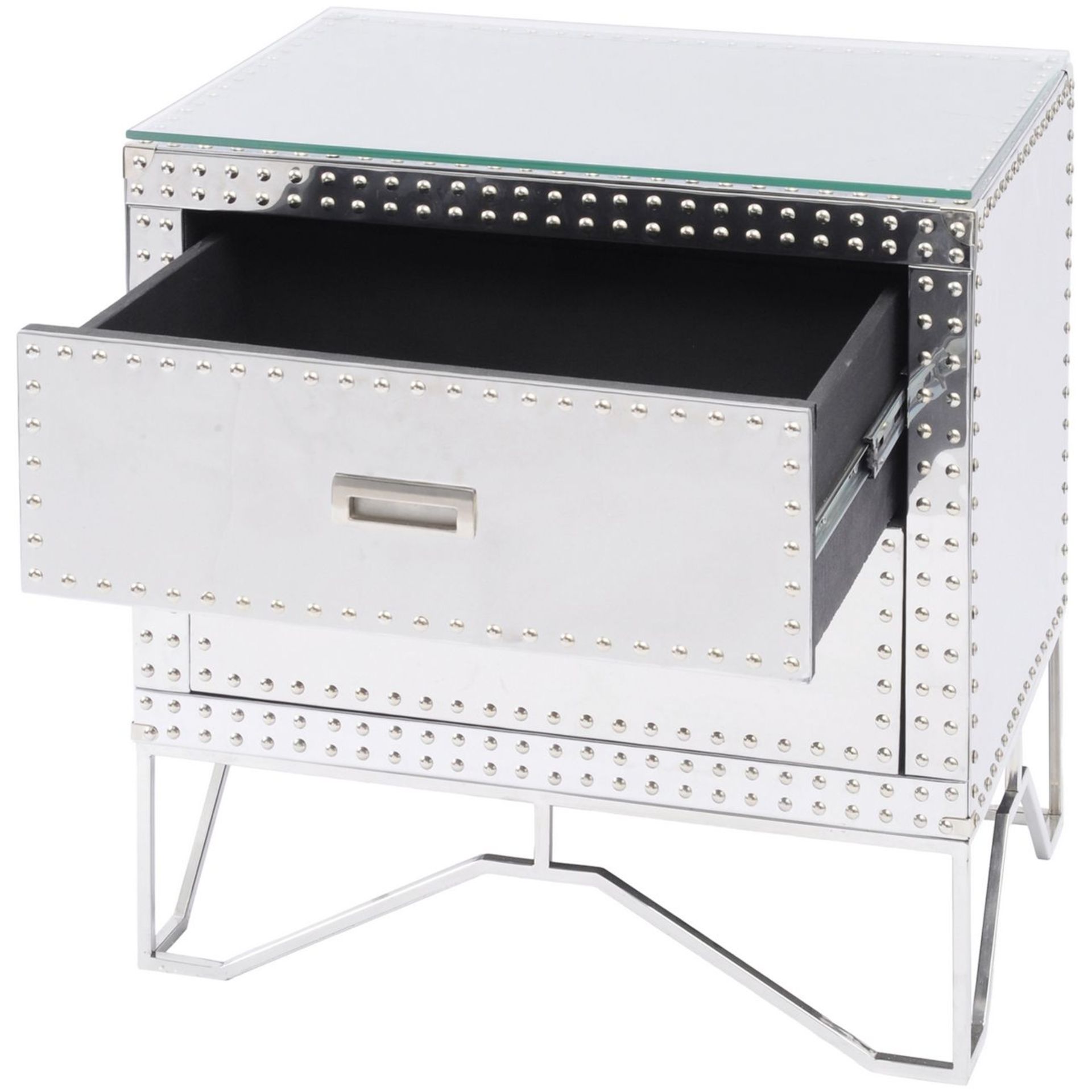 Duke Polished Silver Steel Two Drawer Side Table - Image 3 of 3