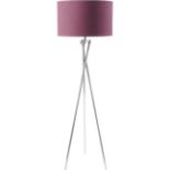 Nickel Twist Tripod Floor Lamp With Burgandy Shade E27 40W