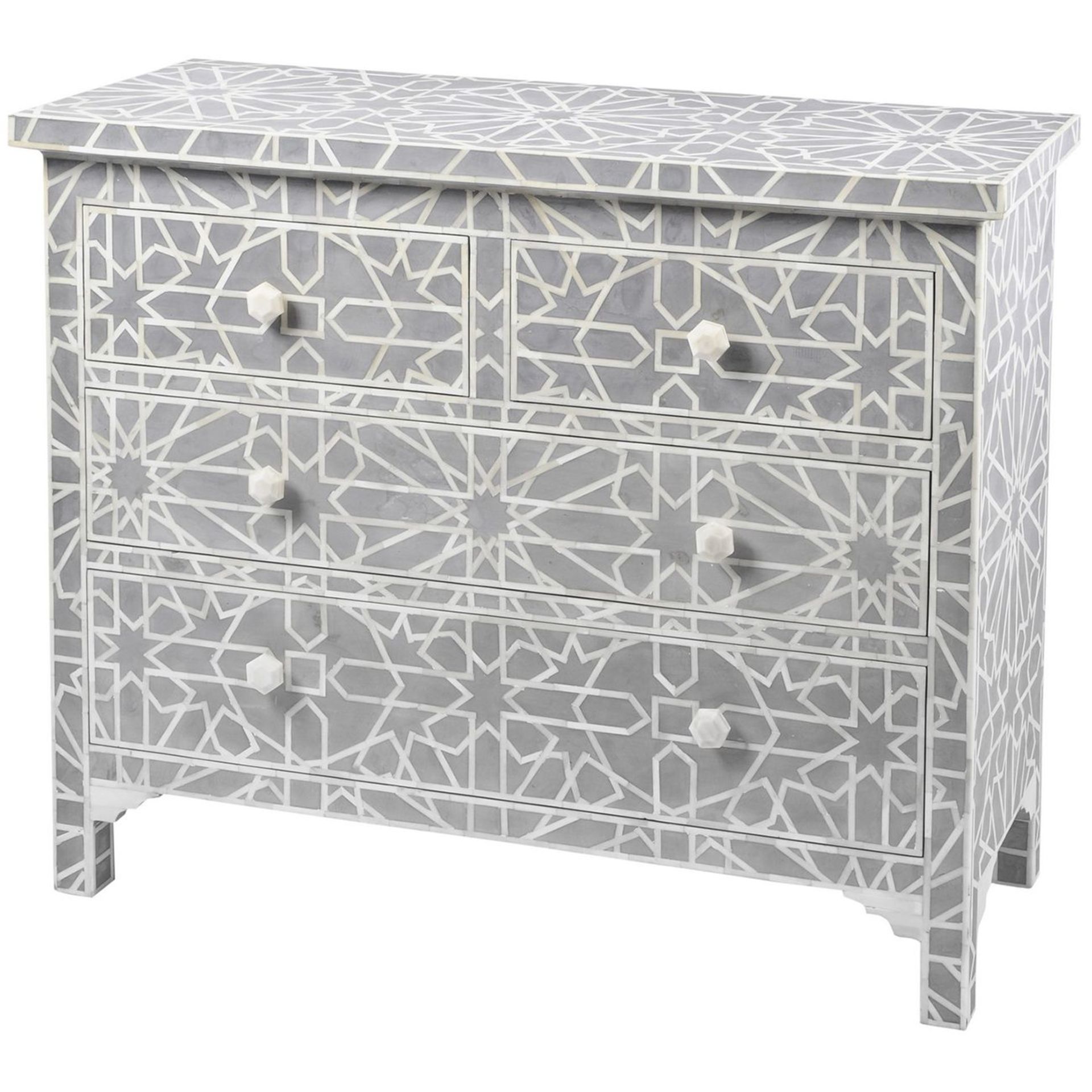 Floreat Mottled Blue Grey Bone Inlaid 4 Drawer Chest - Image 2 of 4