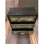 Levi 3 Drawer Chest Wrapped In A Faux Velum On Leather In A Charcoal Finish On Satin Brass