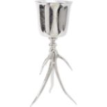 Textured Silver Antler Wine Cooler On Stand